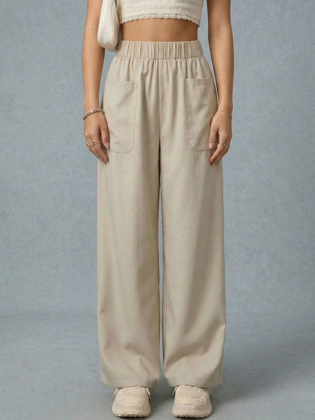 CORSICA Women Relaxed Flared High-Rise Trousers