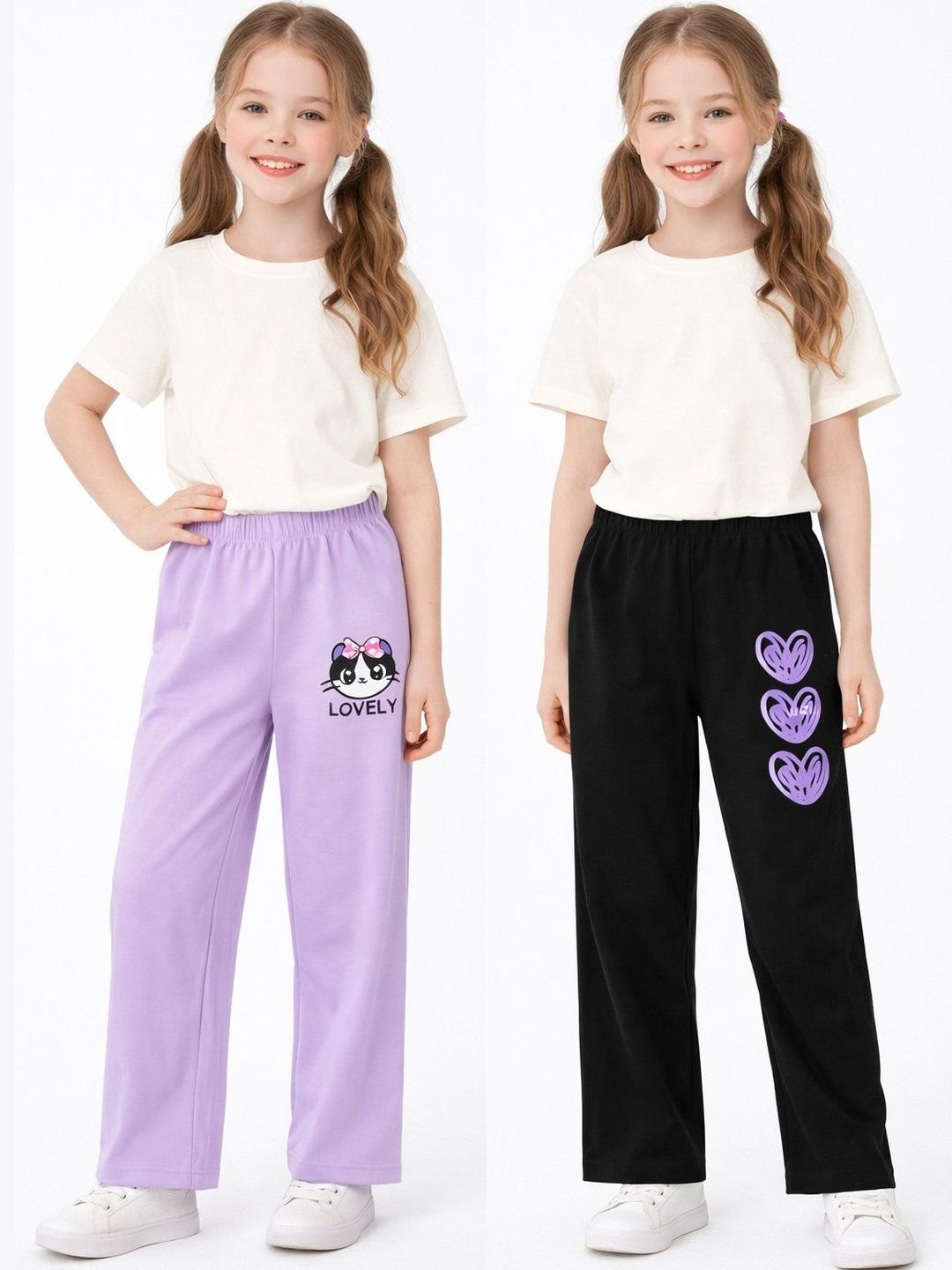 NAUGHTYMEN Girls Pack of 2 Relaxed Fit Graphic Print Track Pants