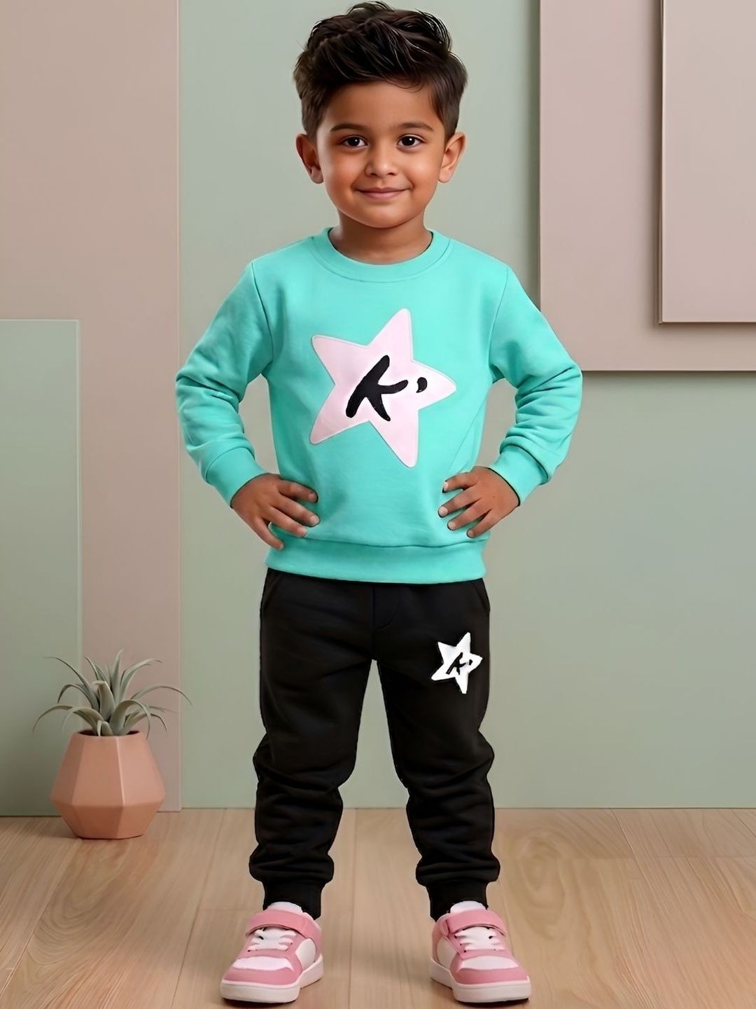 CUTE N TIGHT Boys Printed Round Neck Sweatshirt With Joggers