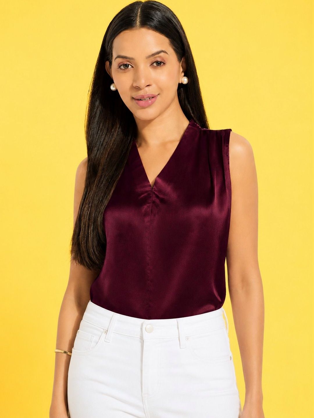 TRUSTROW Satin Sleeveless V-Neck Top