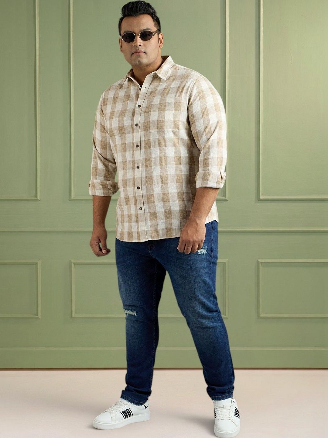 Sztori Men Plus Size Gingham Check Pure Cotton Casual Shirt