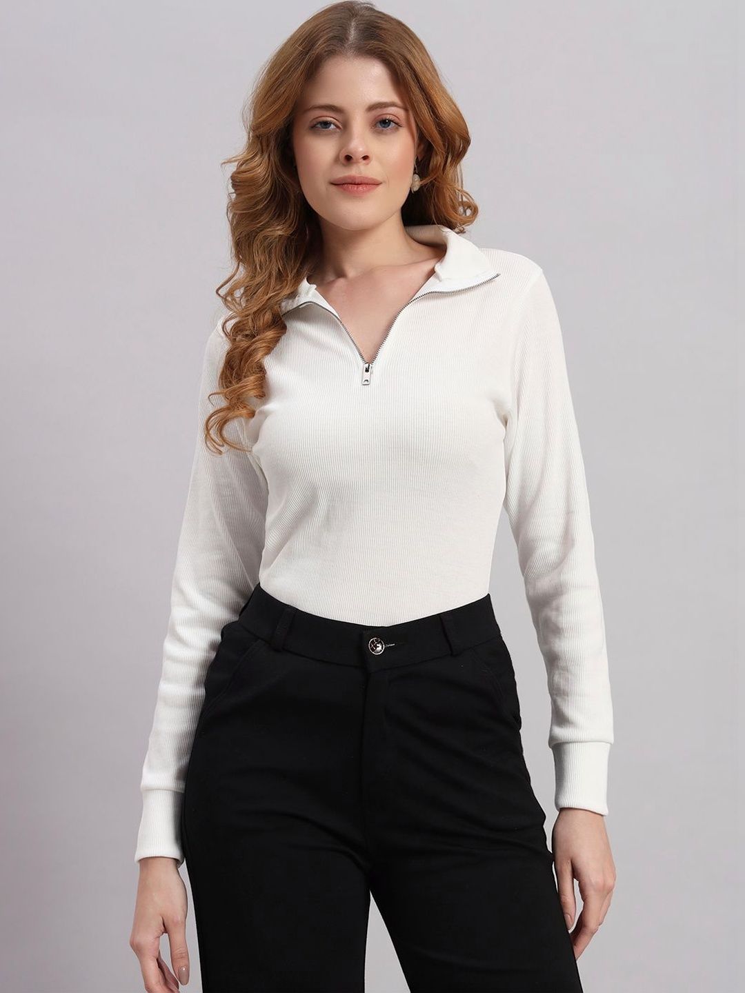 Resilience Women Ribbed Pullover with Zip Detail Detail