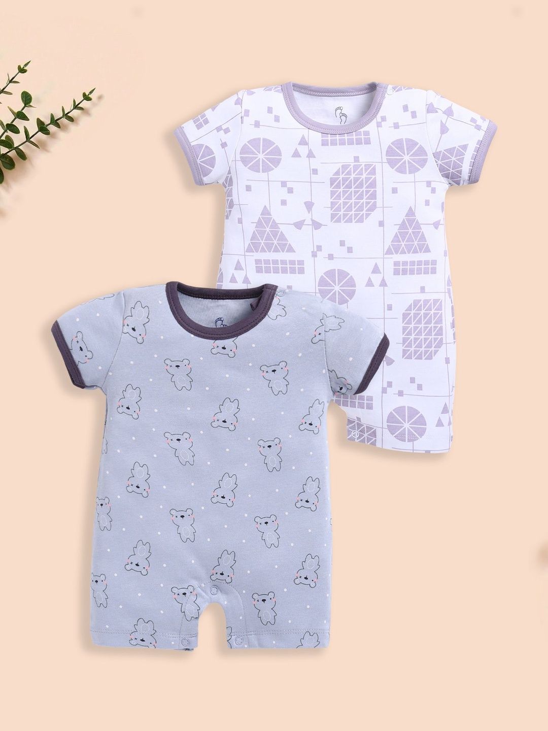 Buy BABY GO Infants Boys Pack Of 2 Printed Rompers -  - Apparel for Boys