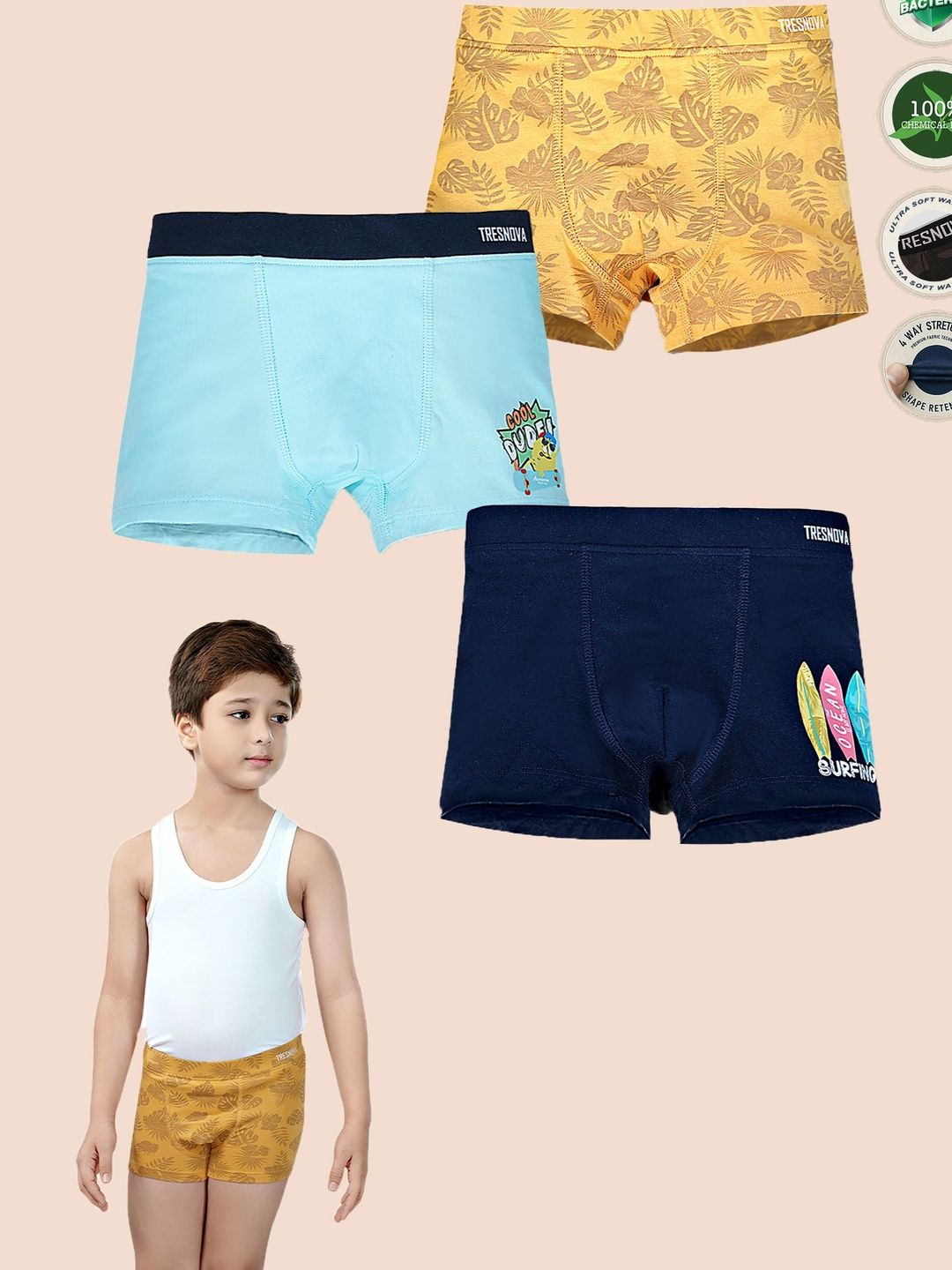 TRESNOVA Boys Pack Of 3 Printed Cotton Mid-Rise Trunks