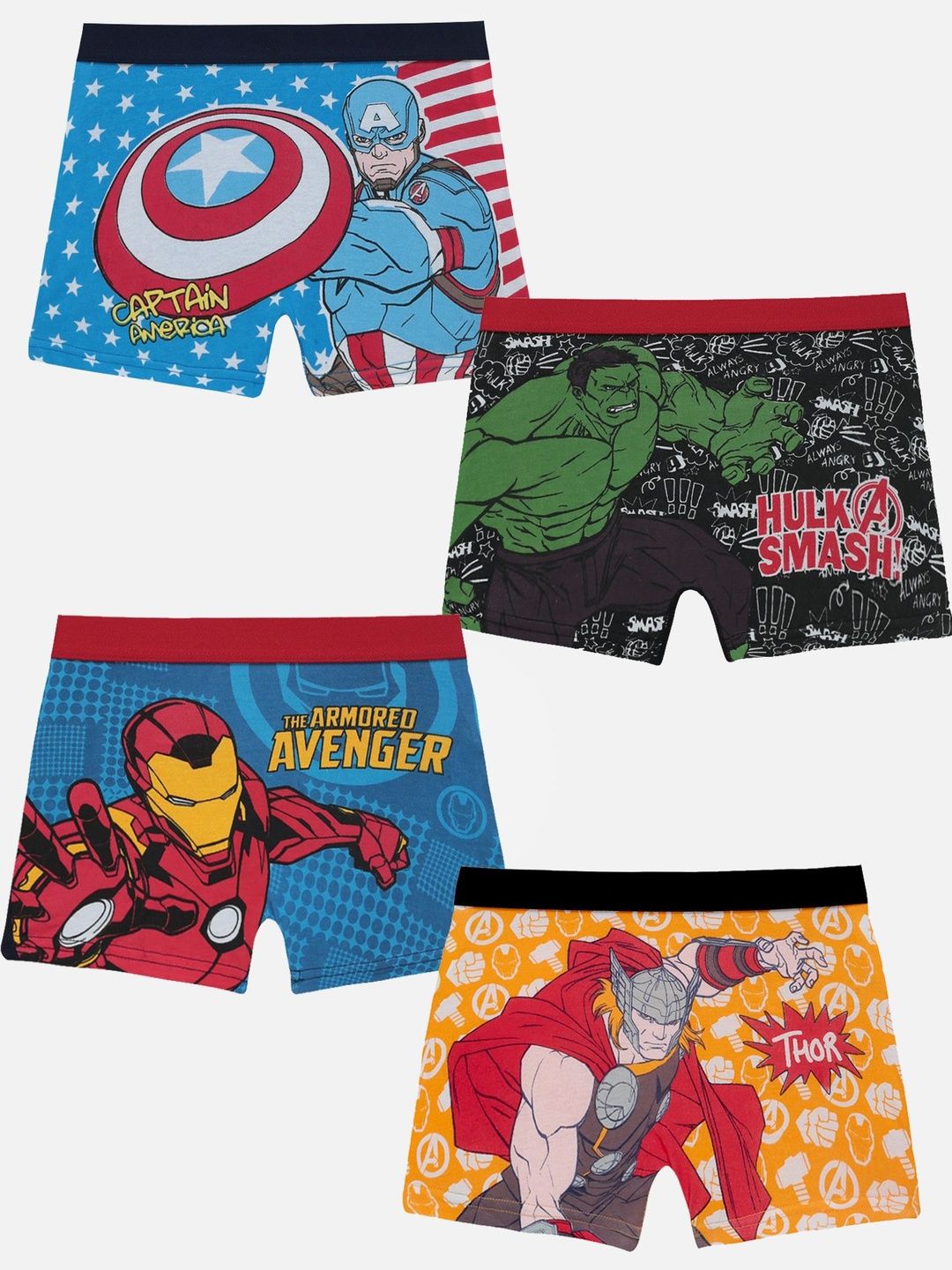 Bodycare Kids Boys Pack Of 4 Short Printed Avengers Superheroes Cotton Trunks