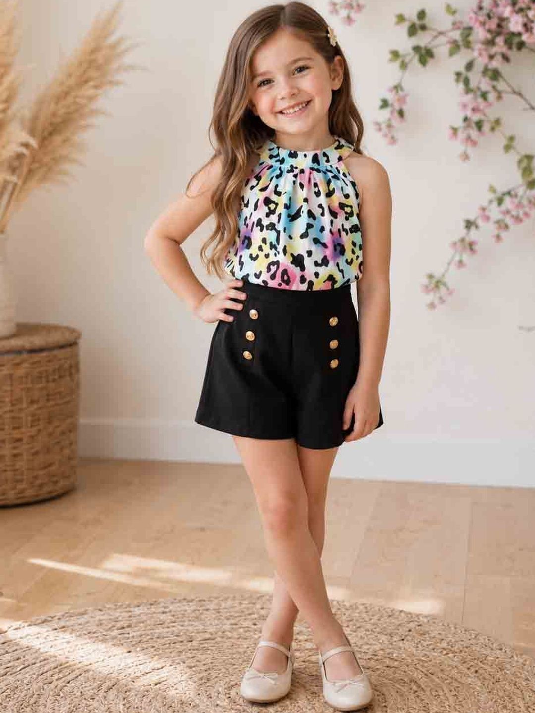 Parasense Girls Printed Top with Shorts