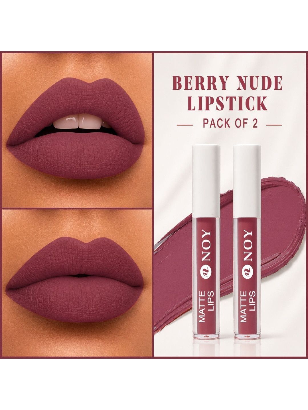 NOY Set Of 2 Long Lasting Liquid Lipstick -4 ml Each - Berry Nude