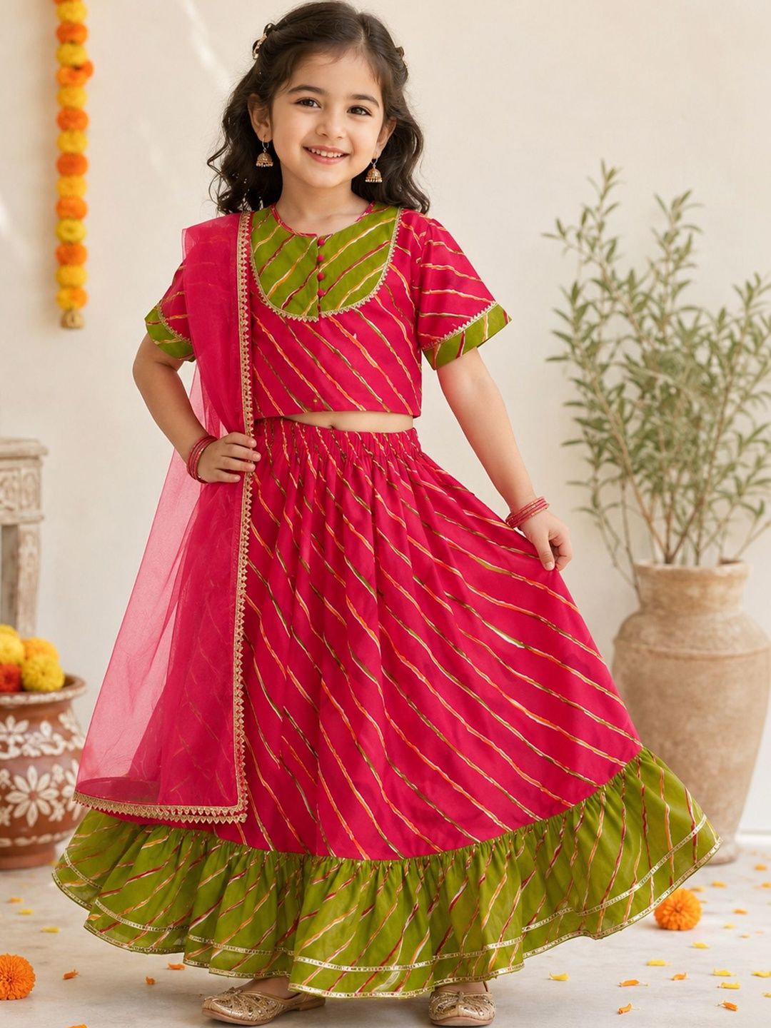 Girls Printed Ready to Wear Lehenga & Blouse With Dupatta