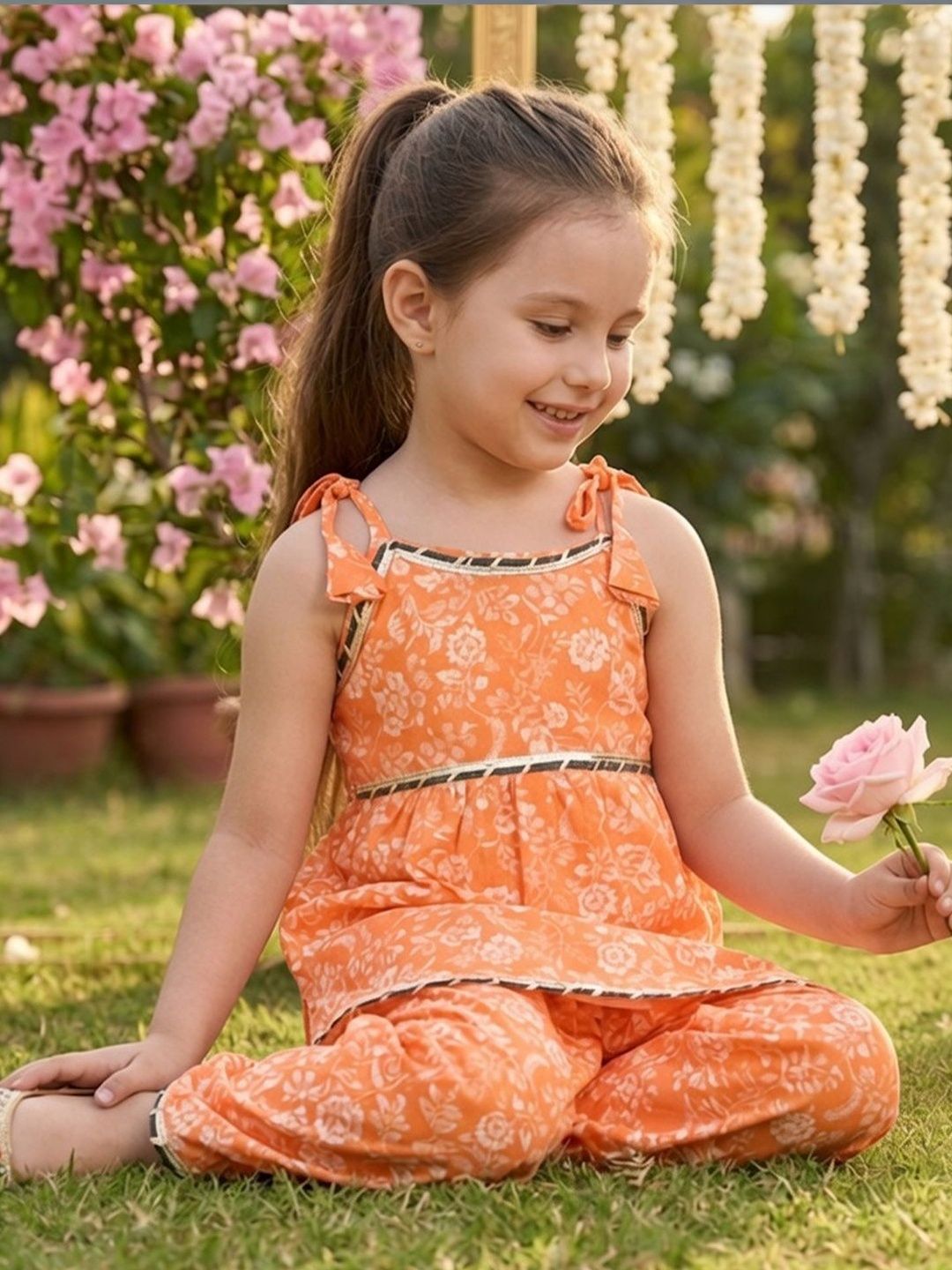 Girls Floral Printed A-Line Kurta with Dhoti Pant 3