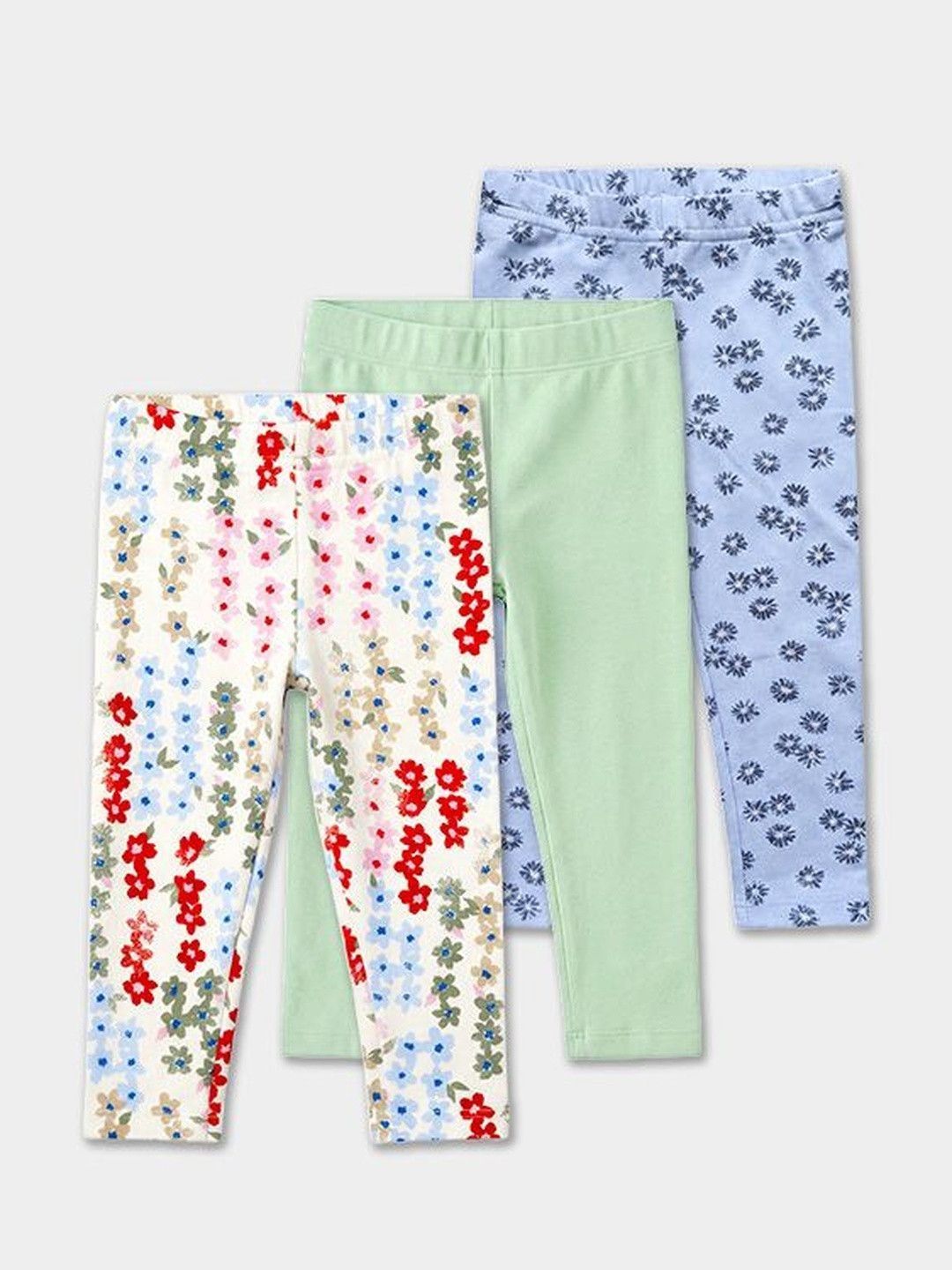 Girls Pack of 3 Organic Cotton Blend Printed Ankle Length Leggings 3