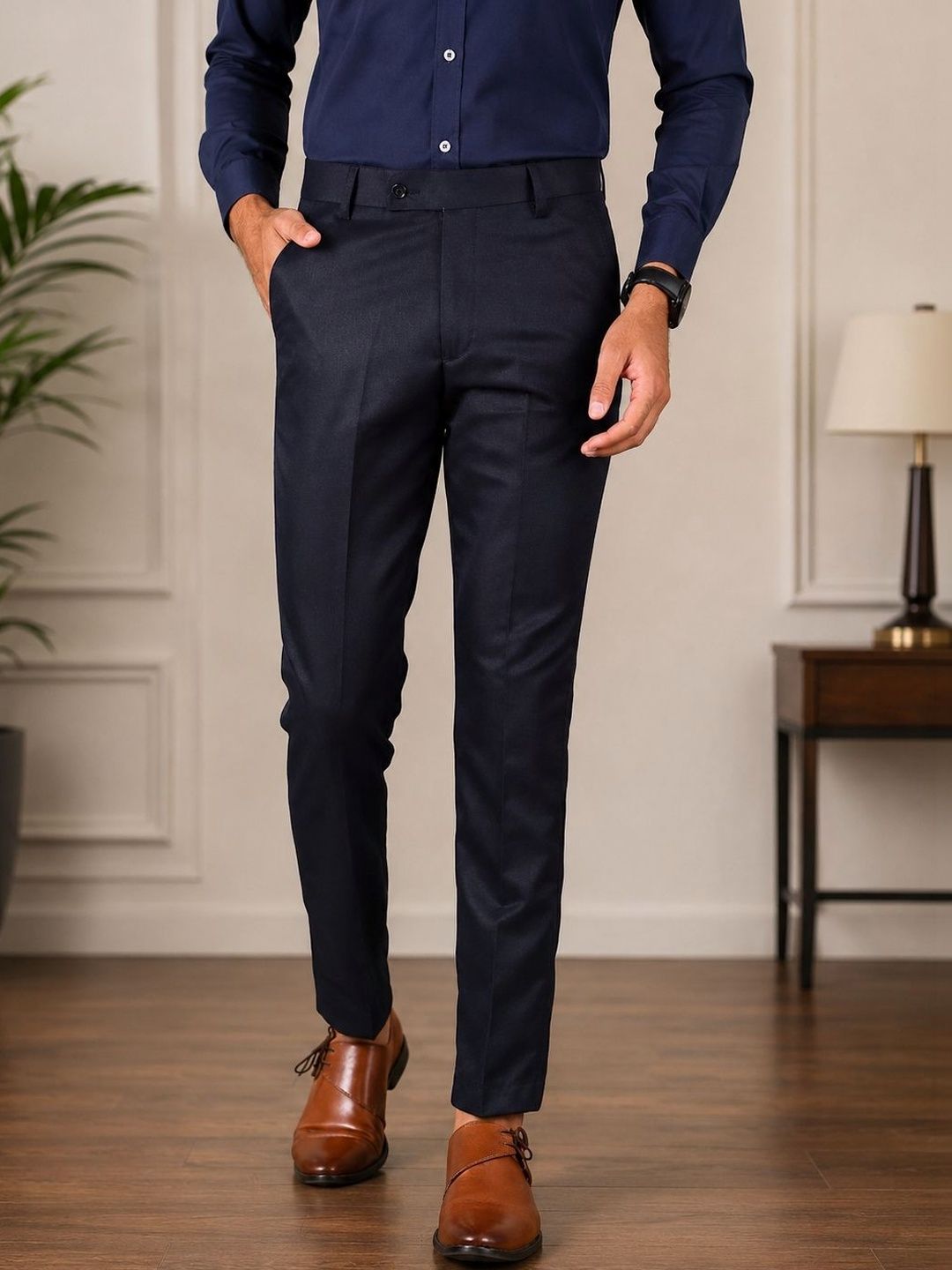 GHABA CREATION Men Cotton Smart Regular Fit Formal Trousers