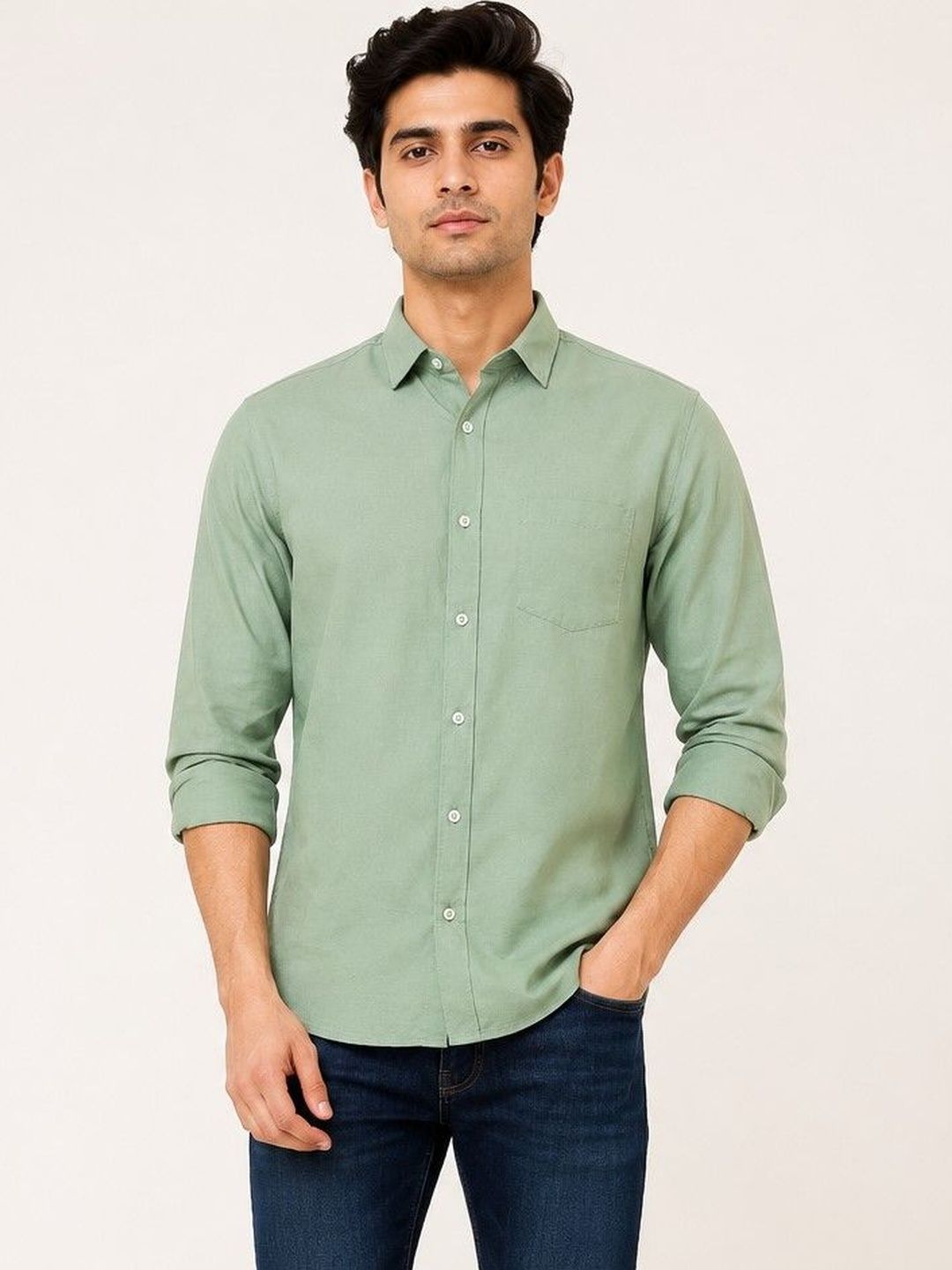 Vallengud Men Solid Regular Fit Cotton Casual Shirt