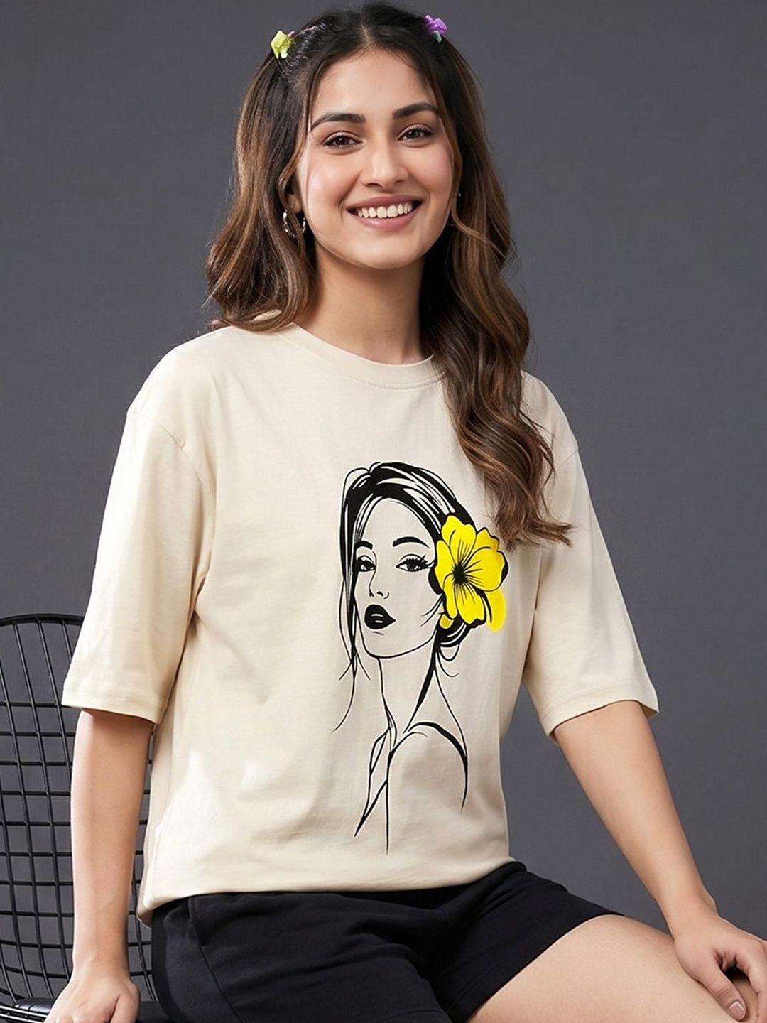 ADDYVERO Women Printed Drop-Shoulder Sleeves T-shirt
