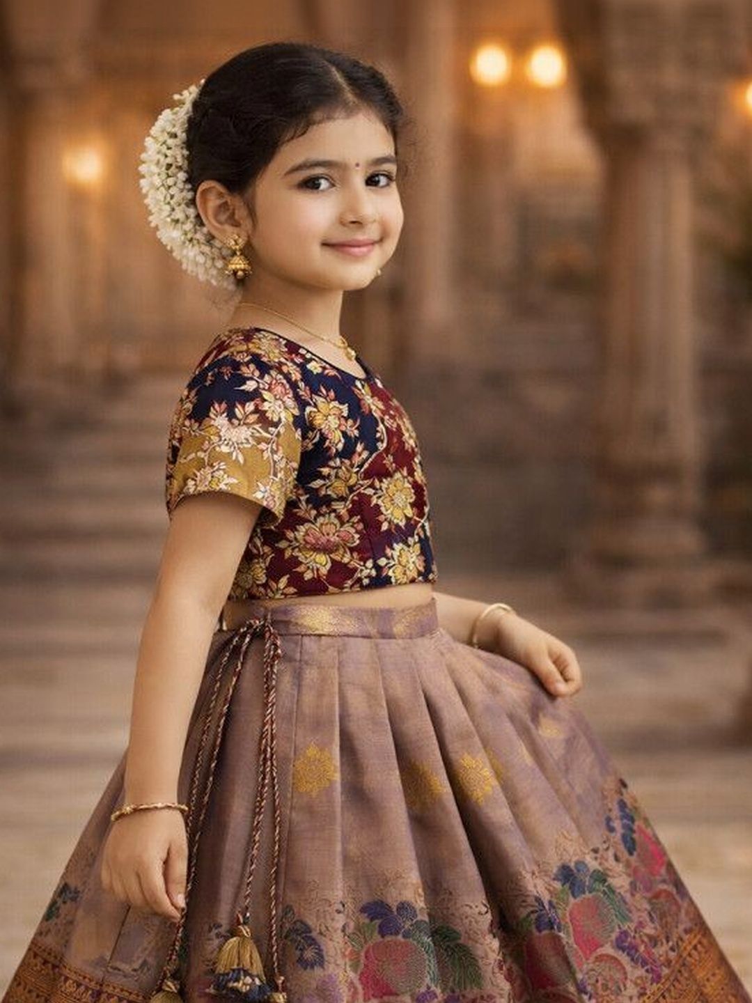 Girls Embroidered Ready to Wear Lehenga & 3