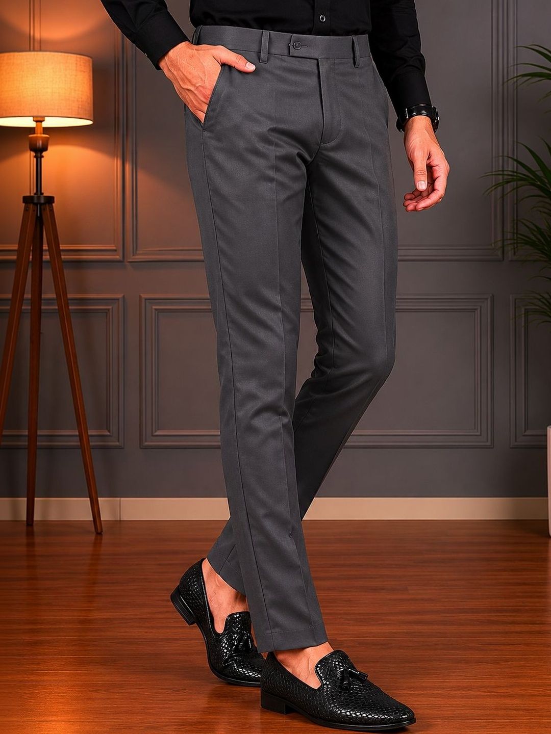 GHABA CREATION Men Cotton Smart Regular Fit Formal Trousers