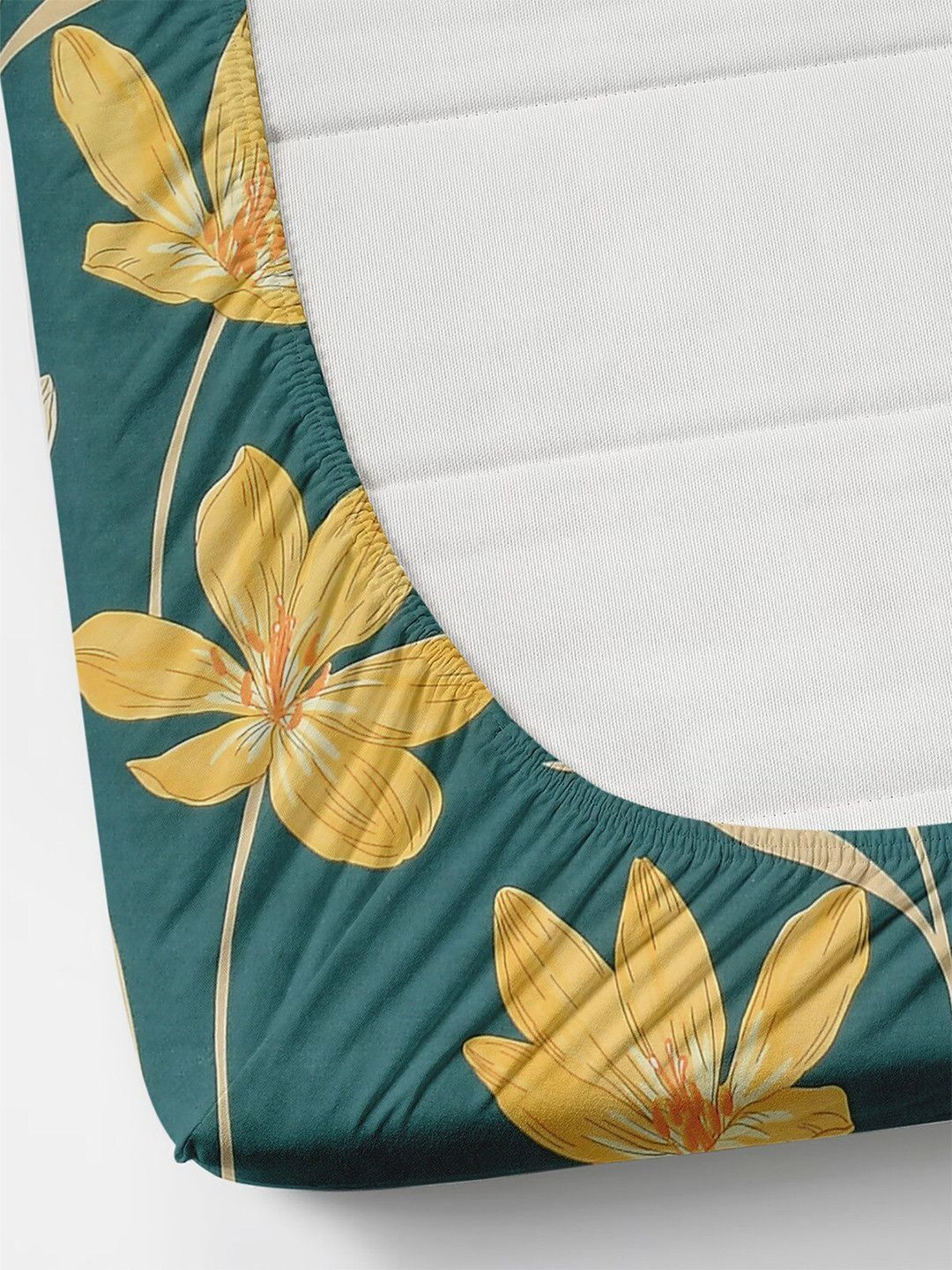 Buy Florida Reeva Green Floral Polycotton 180 TC Fitted King Fine Bedsheet With 2 Pillow Covers 72 X 78 Inches -  - Home for Unisex