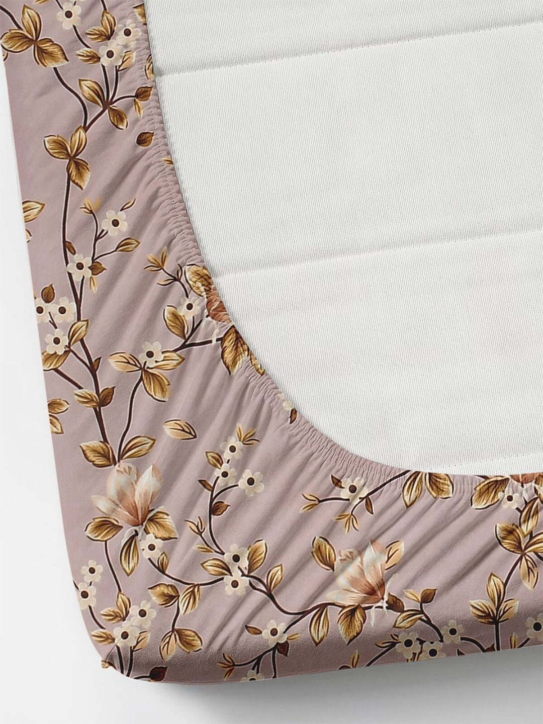 Florida Reeva Peach Floral Polycotton 180 TC Fitted King Fine Bedsheet with 2 Pillow Covers-198 x 182 cm