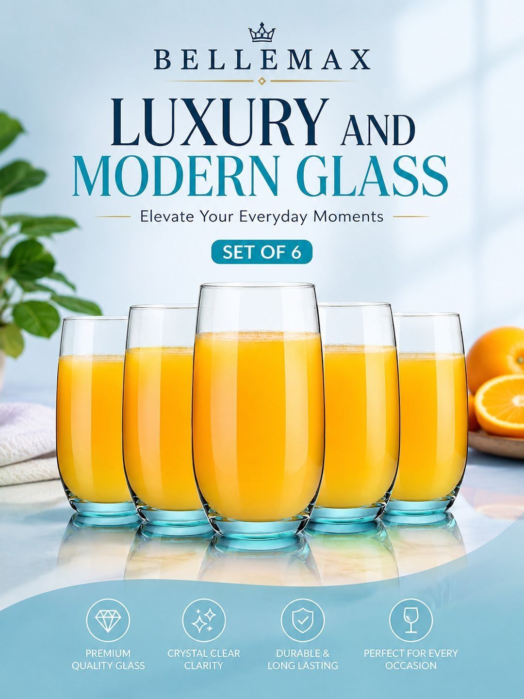 Buy Bellemax Blue 6 Glass Water Glass -  - Home for Unisex