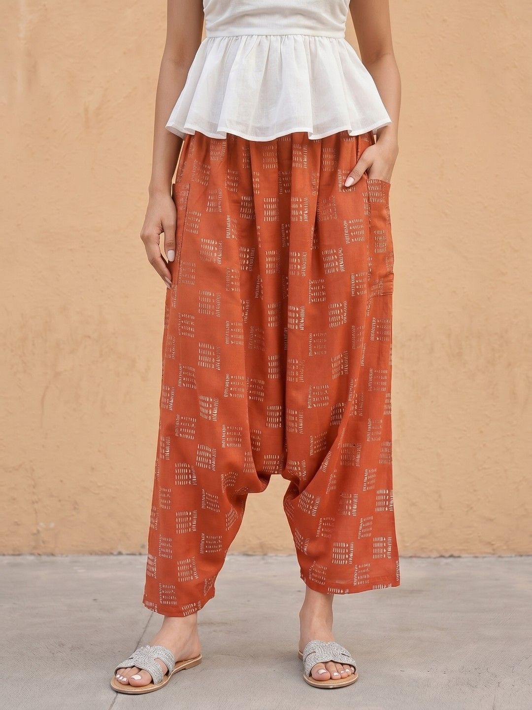 fusion by glitchez Women Loose Fit Geometric Foil Printed Harem Pants