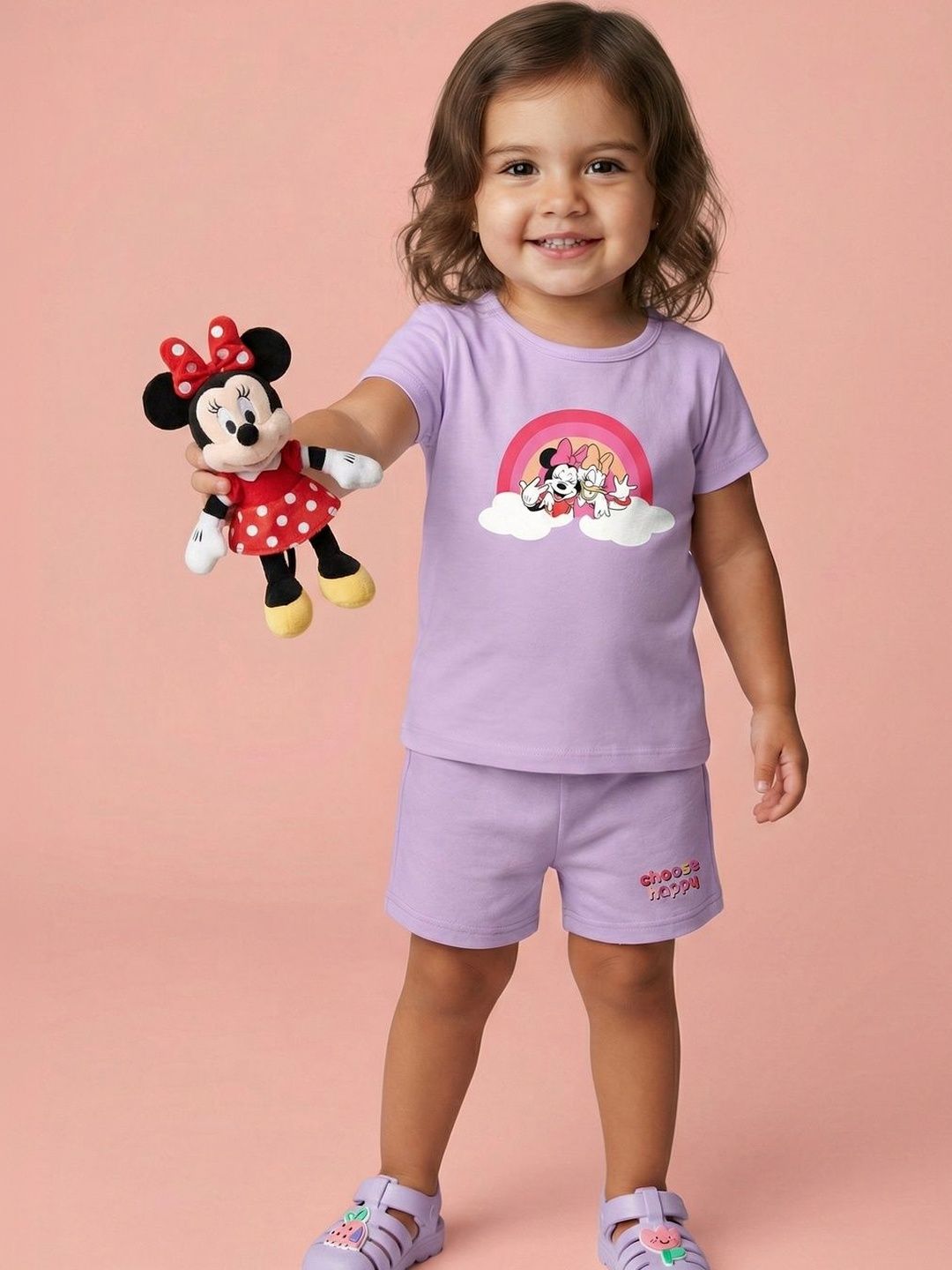 NautiNati Disney Girls Cotton Minnie & Daisy Printed Set of T-shirt and Shorts