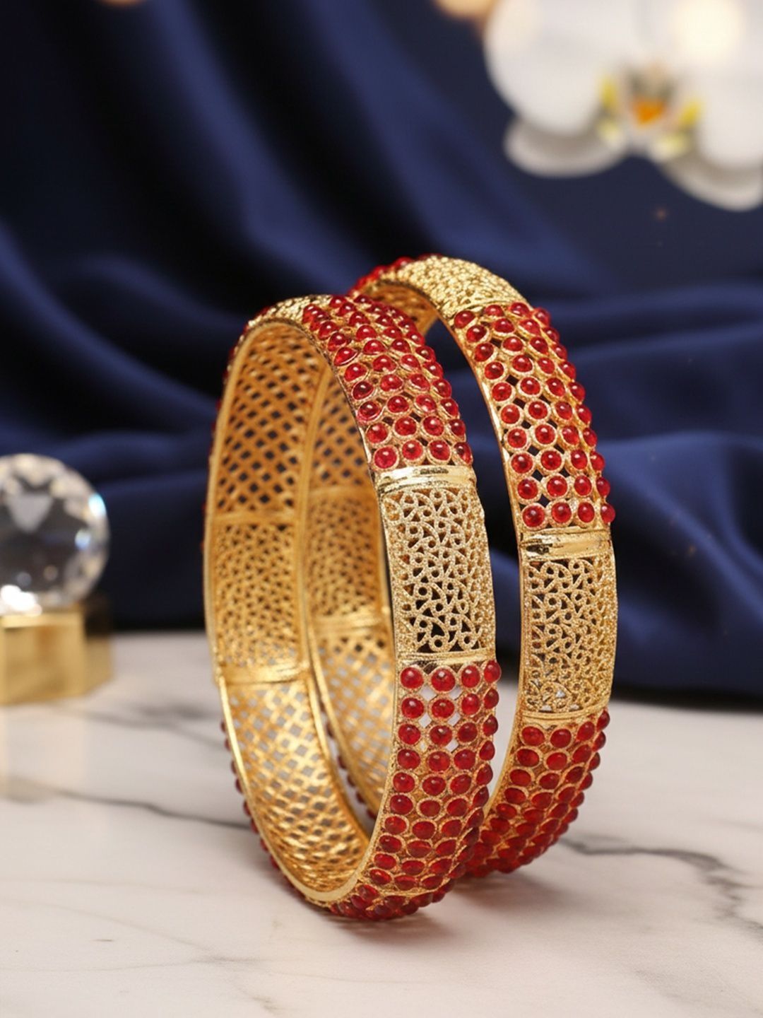 YouBella Set of 2 Gold-Plated Pink Stone-Studded Bangles