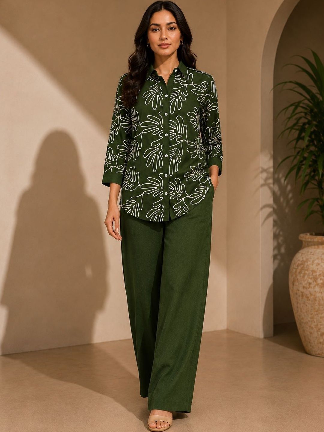 Claura Linen Printed Shirt with Palazzos