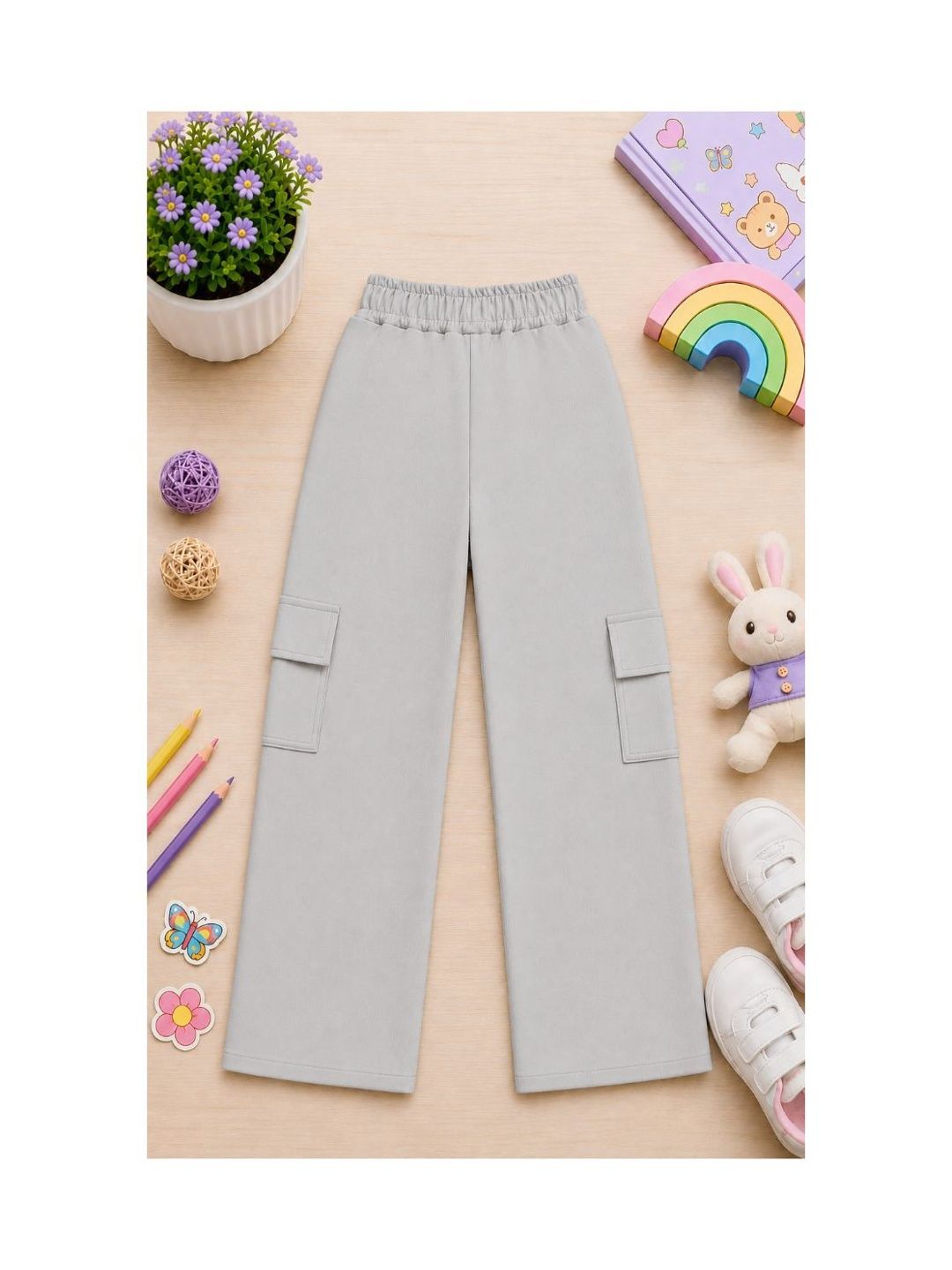 AMNOUR Girls Regular Fit Textured Cargos