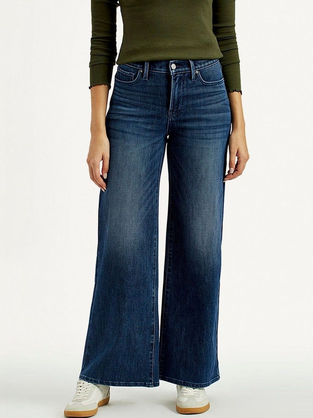 Levis Women's 318 Dark Indigo Shaping Wide Leg Fit Mid Rise Jeans
