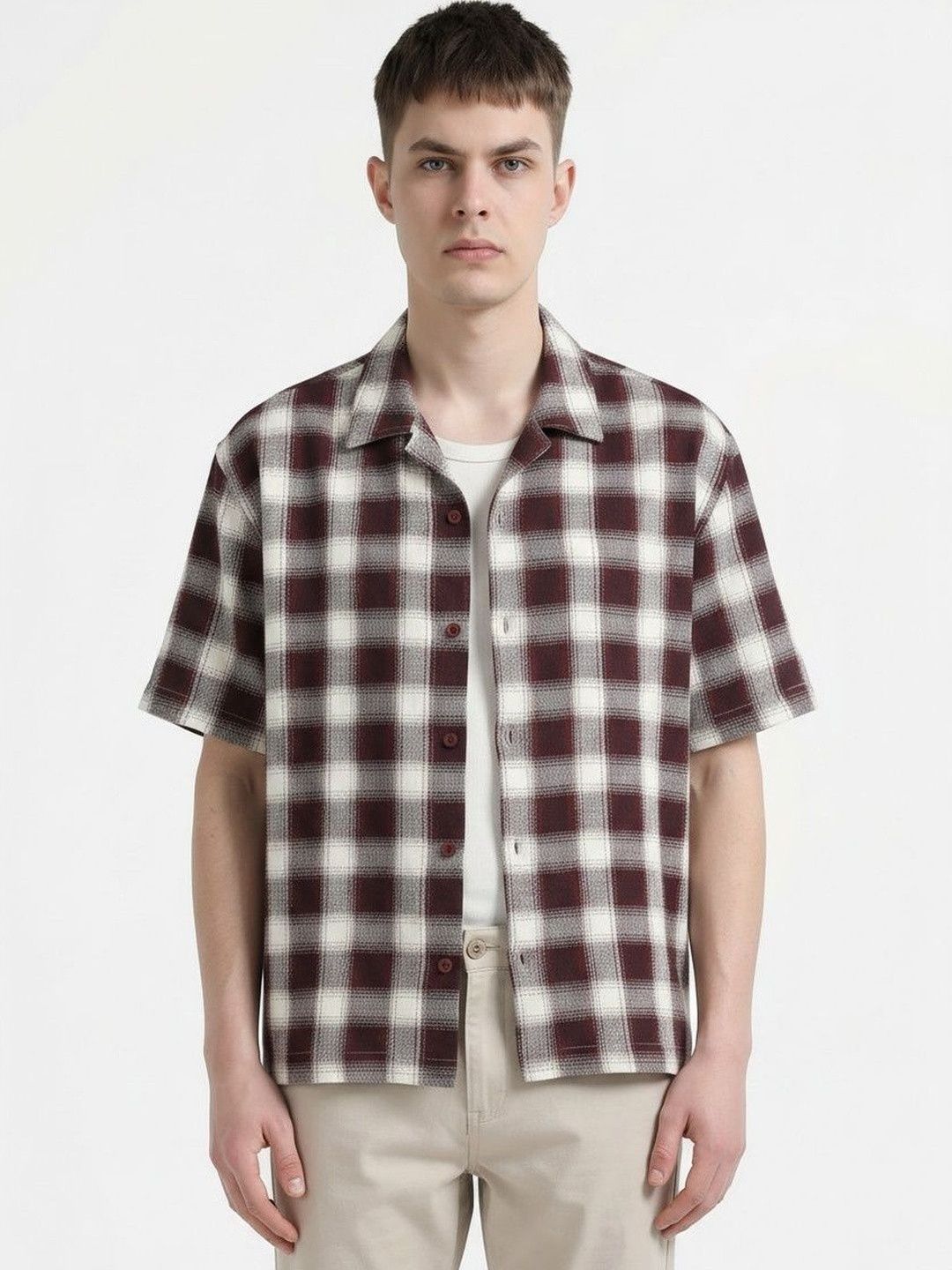 StitchX Men Textured Cuban Collar Shirt