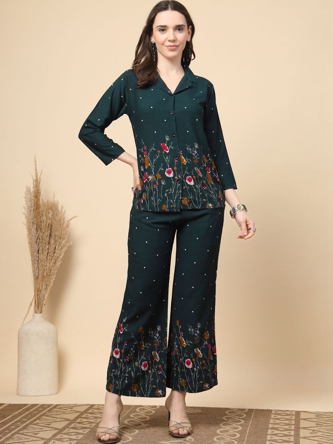 Buy KALINI Floral Cotton Printed Shirt With Palazzos -  - Apparel for Women