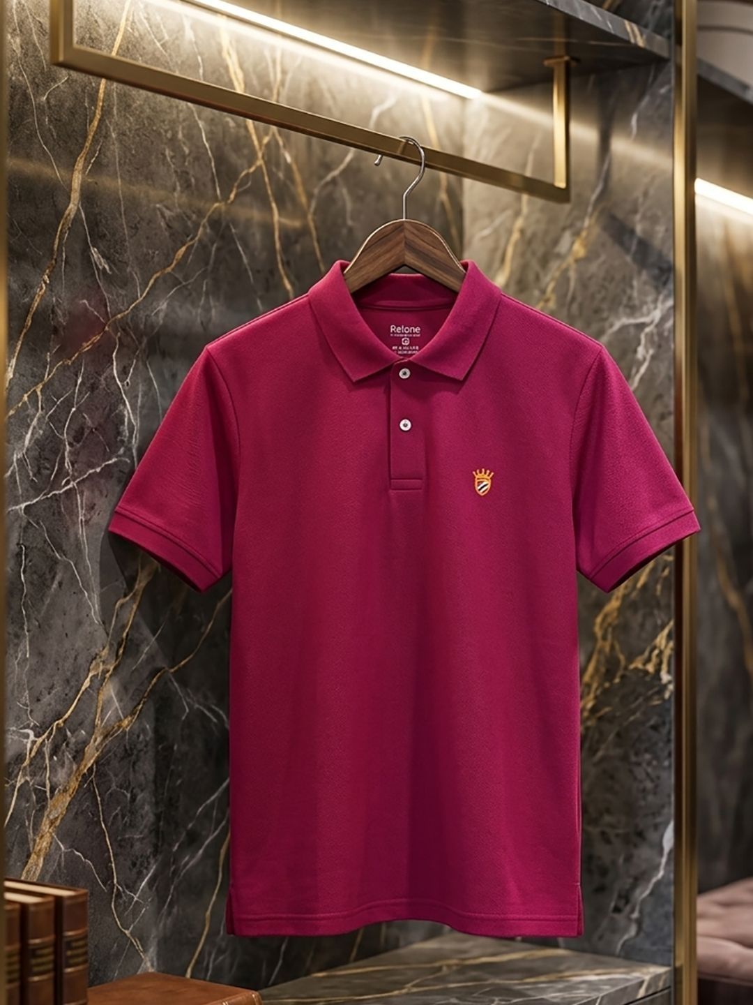 RELANE Men Brand Logo Polo Collar T-shirt