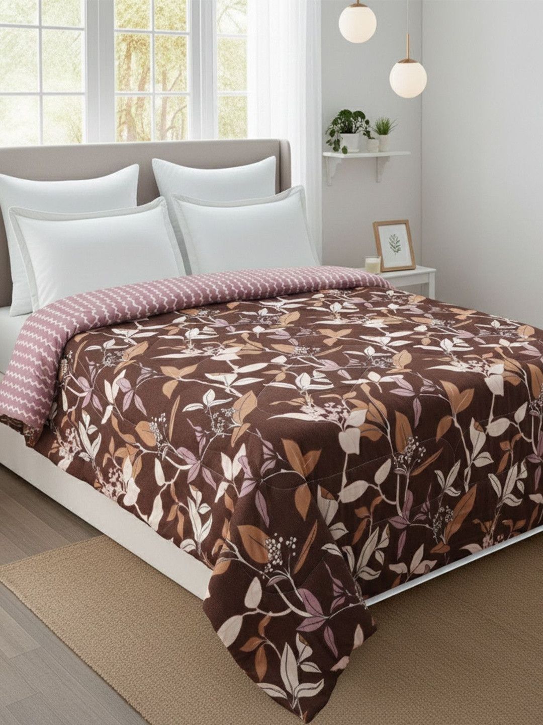 Florida Coffee Brown & Brown Floral AC Room 150 GSM Comforter