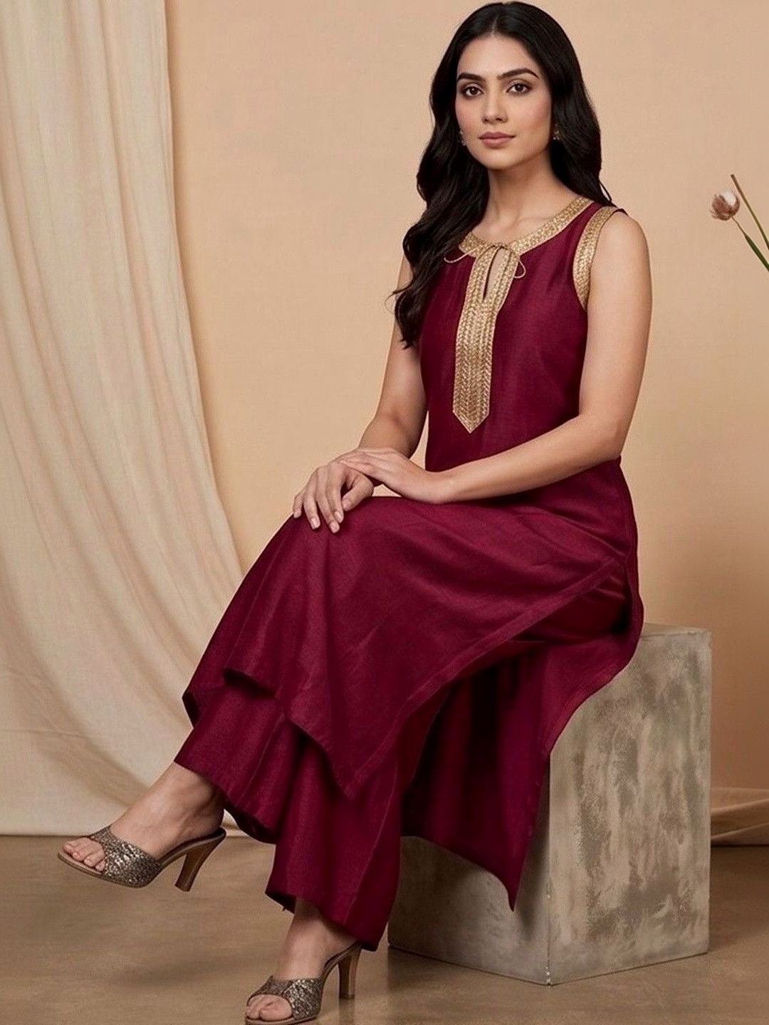 Varanga Women Regular Sequinned Kurta with Palazzos & With Dupatta