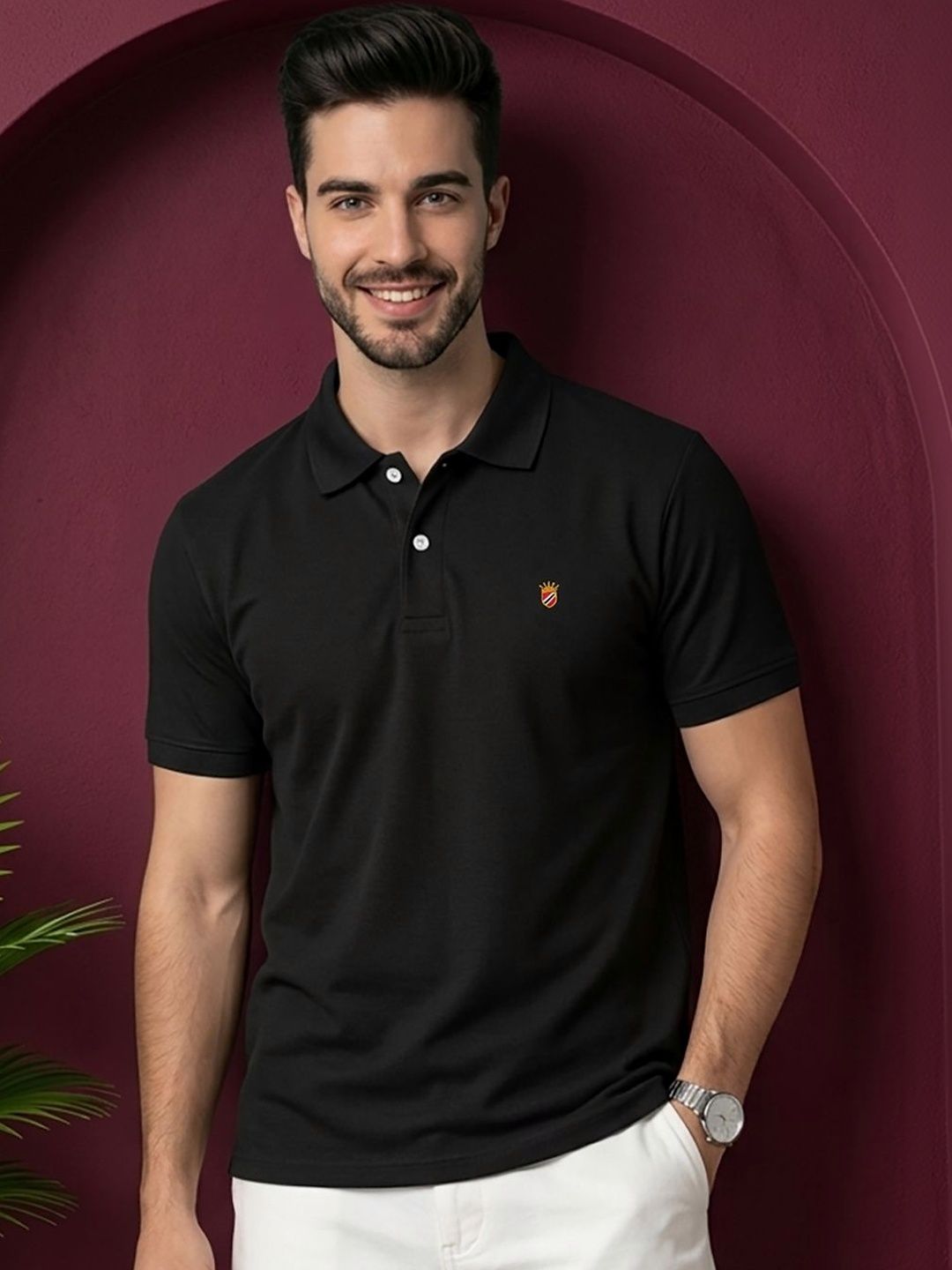 RELANE Men Brand Logo Polo Collar T-shirt