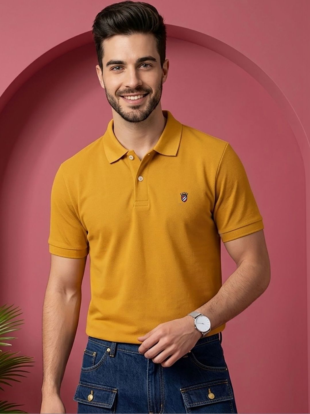 RELANE Men Brand Logo Polo Collar T-shirt
