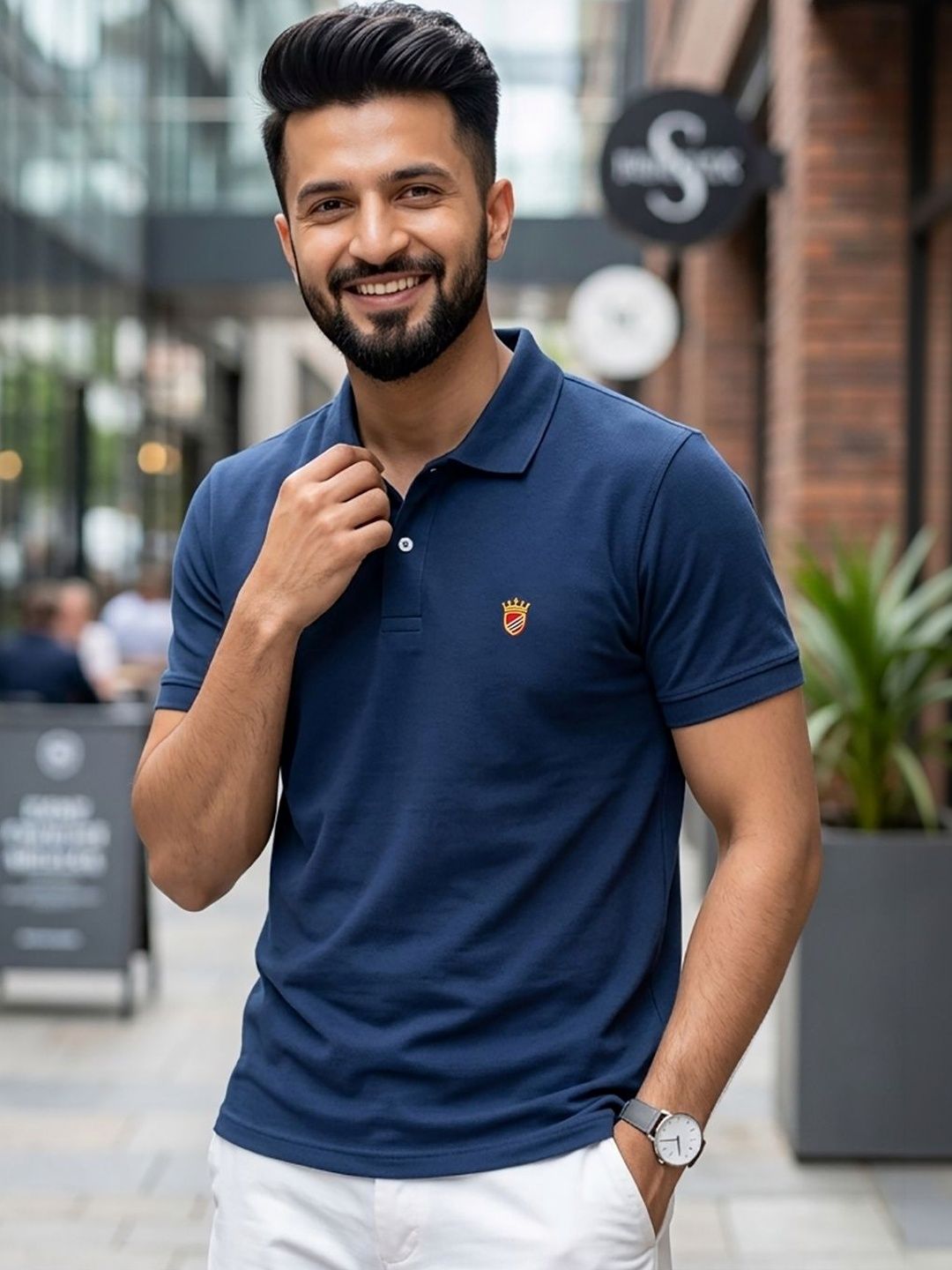 RELANE Men Brand Logo Polo Collar T-shirt