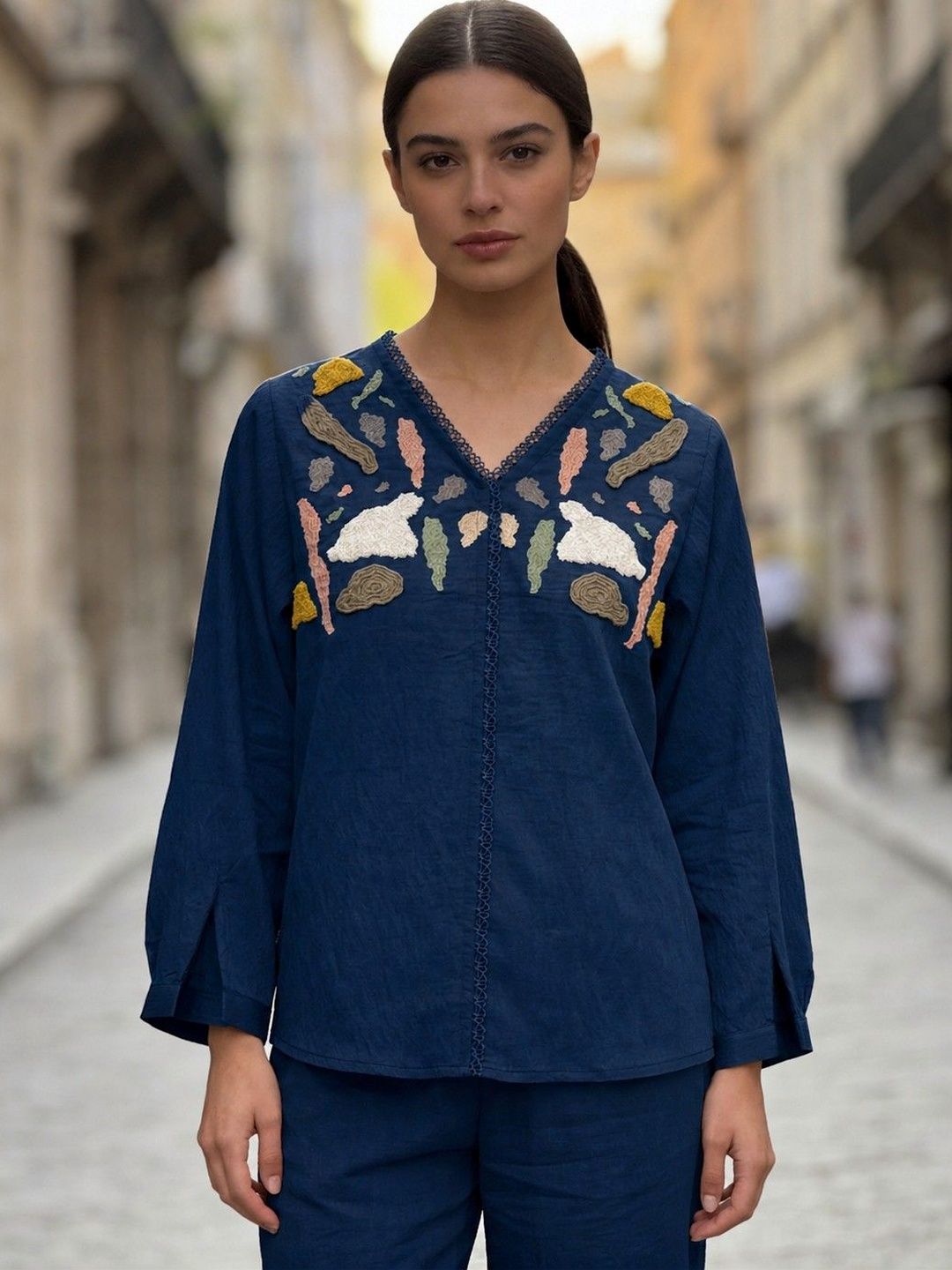 Sangria Floral Embroidered Top