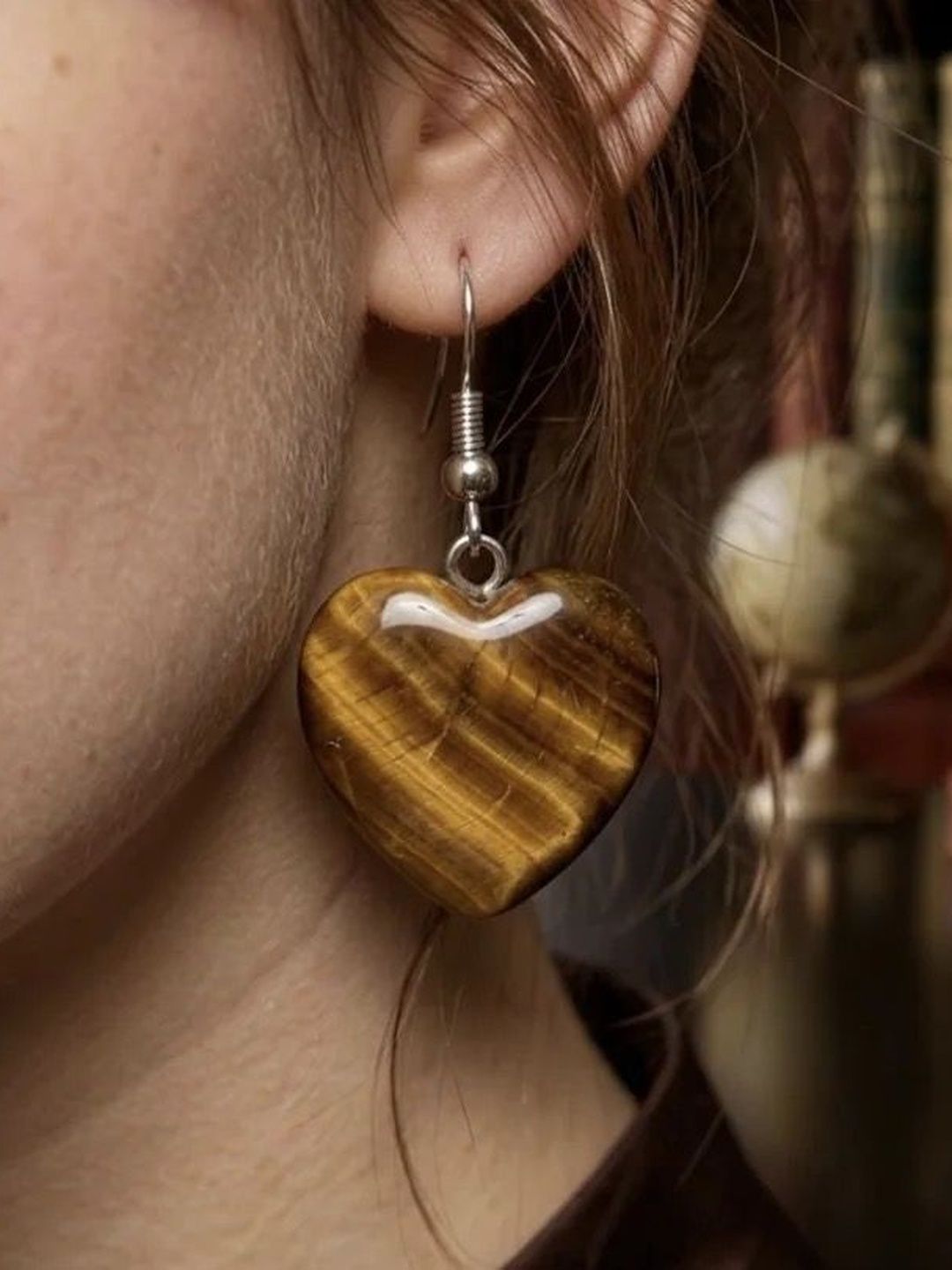 Radheya Gems Tiger Eye Heart Shaped Drop Earrings