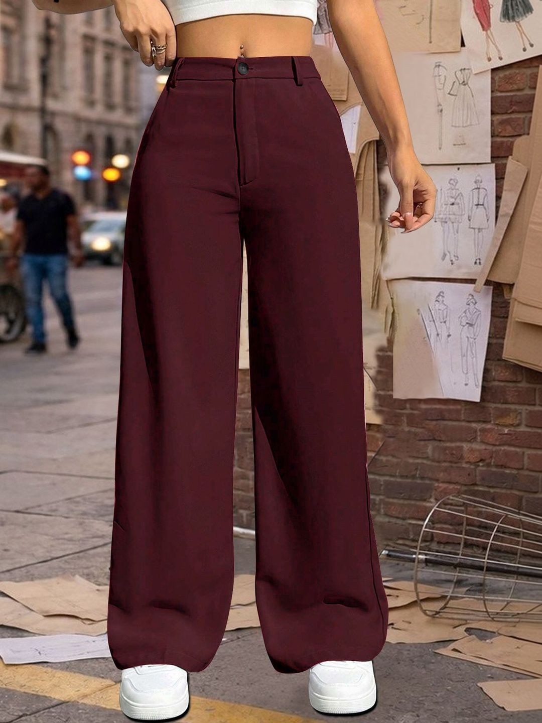 STRV Women Solid High Waist Trouser