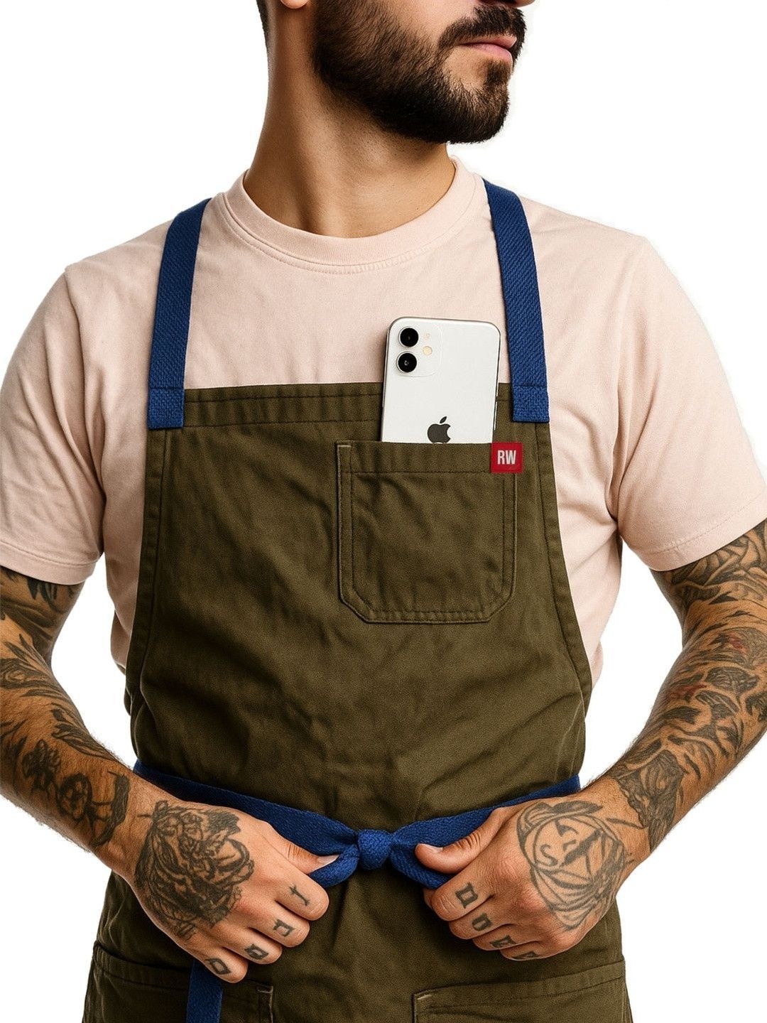 ReedWorth Olive Green Pro Chefs Apron With Navy Blue Straps Crossback
