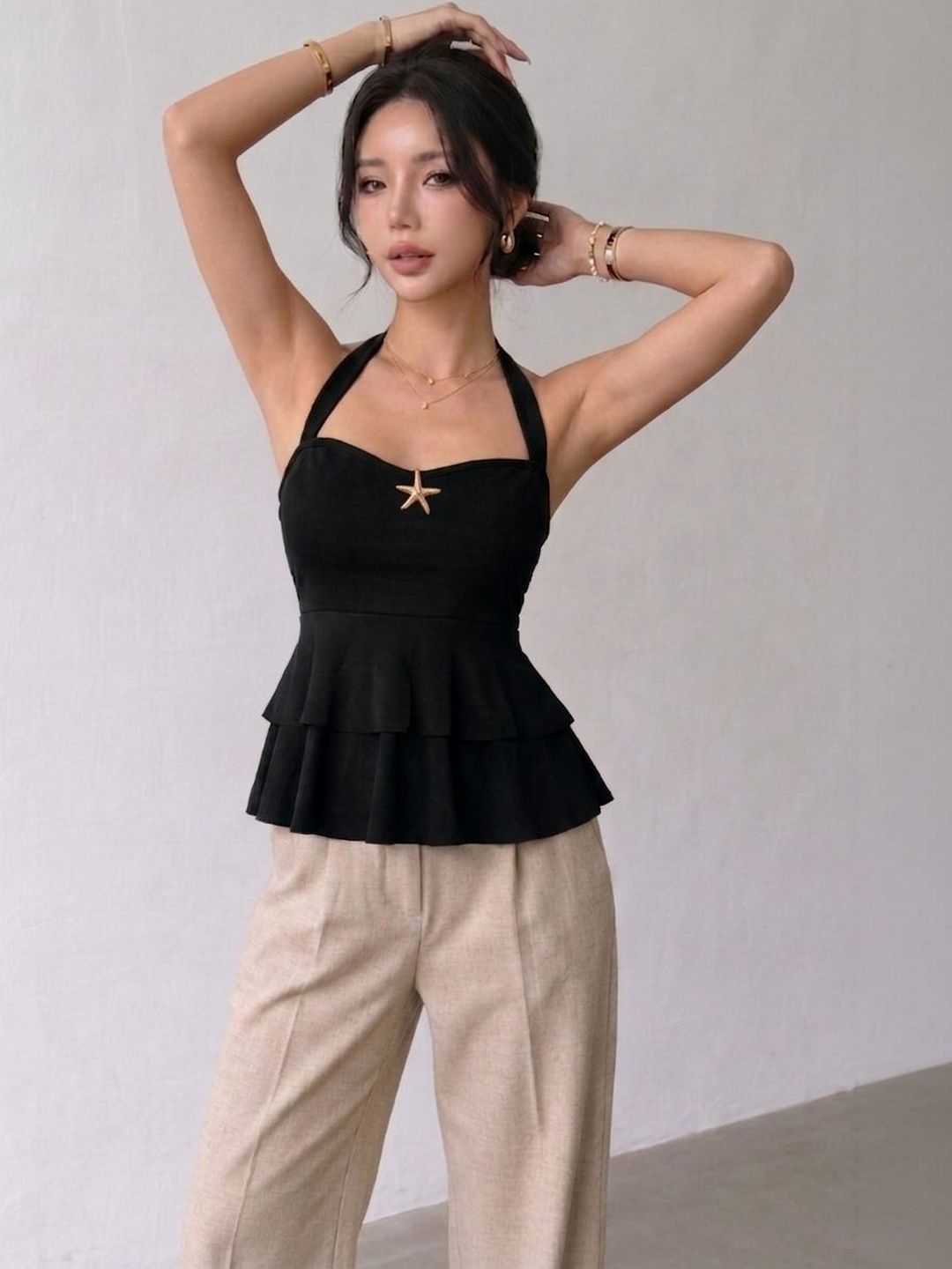 Tivante Halter Neck Ruffles Peplum Top