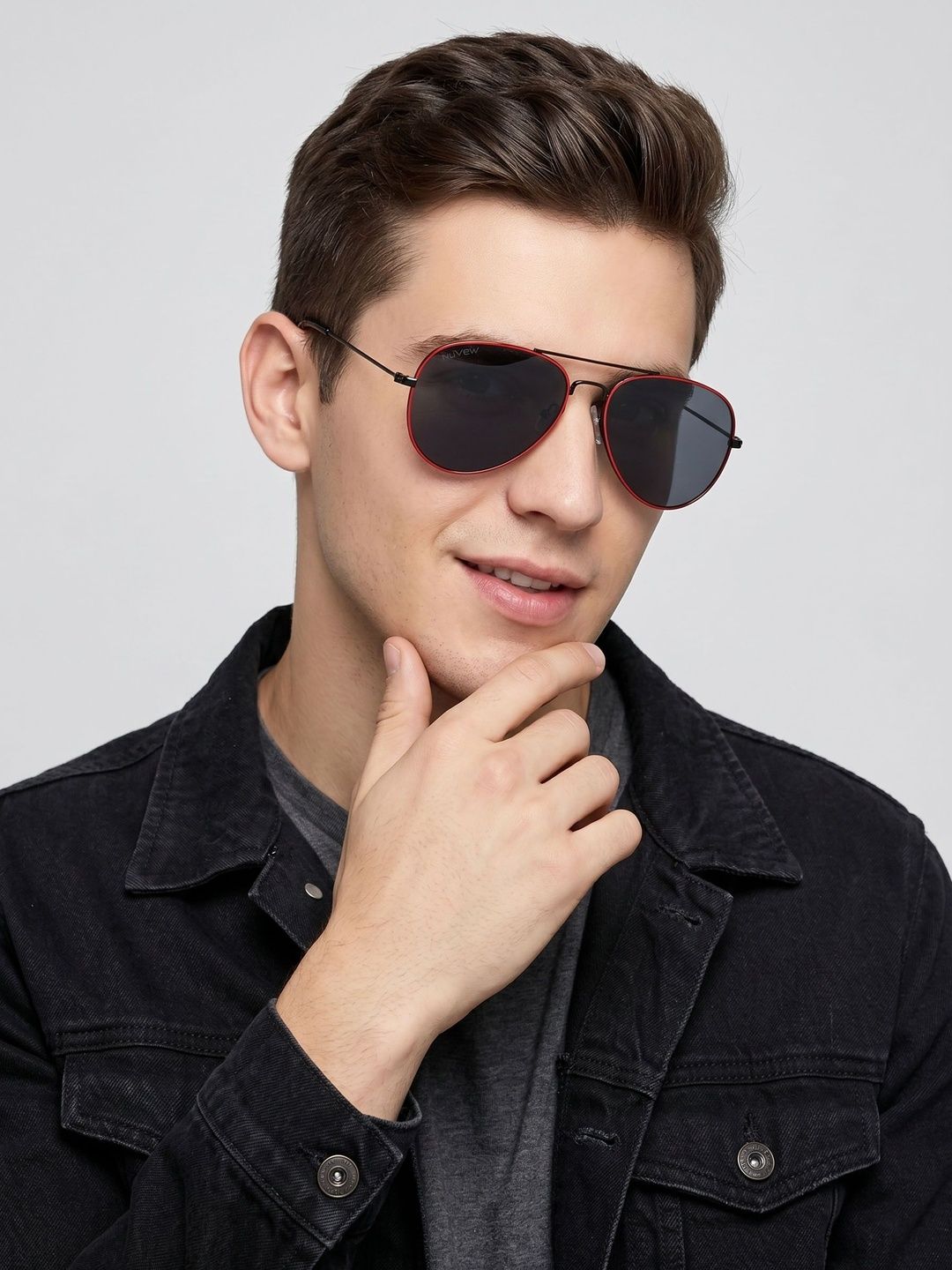 NuVew Unisex Aviator Sunglasses with UV Protected Lens ES_16588-32-NW-3025A-BLK-RDBK-AV