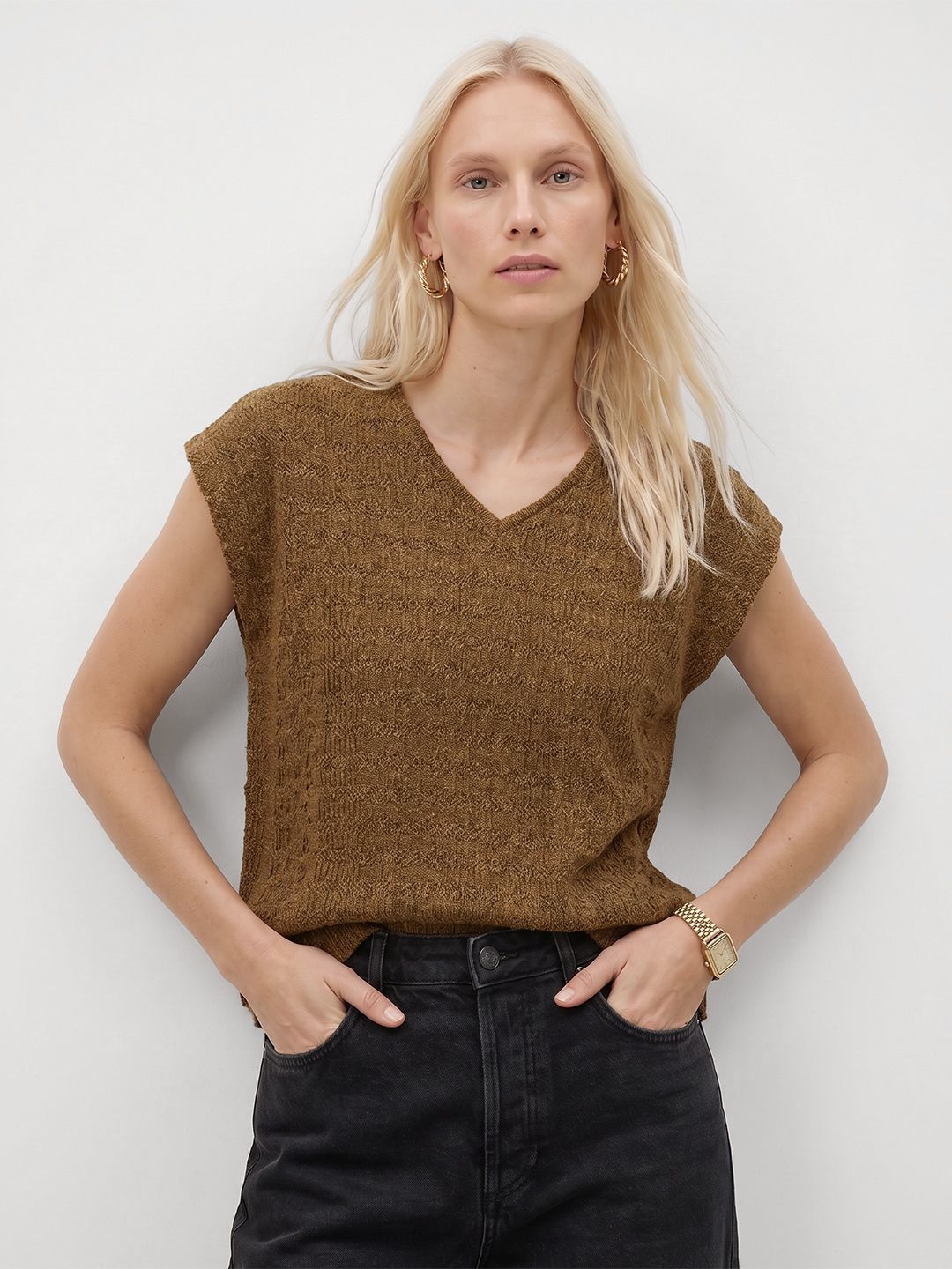 Nautica Self Design Extended Sleeves Top