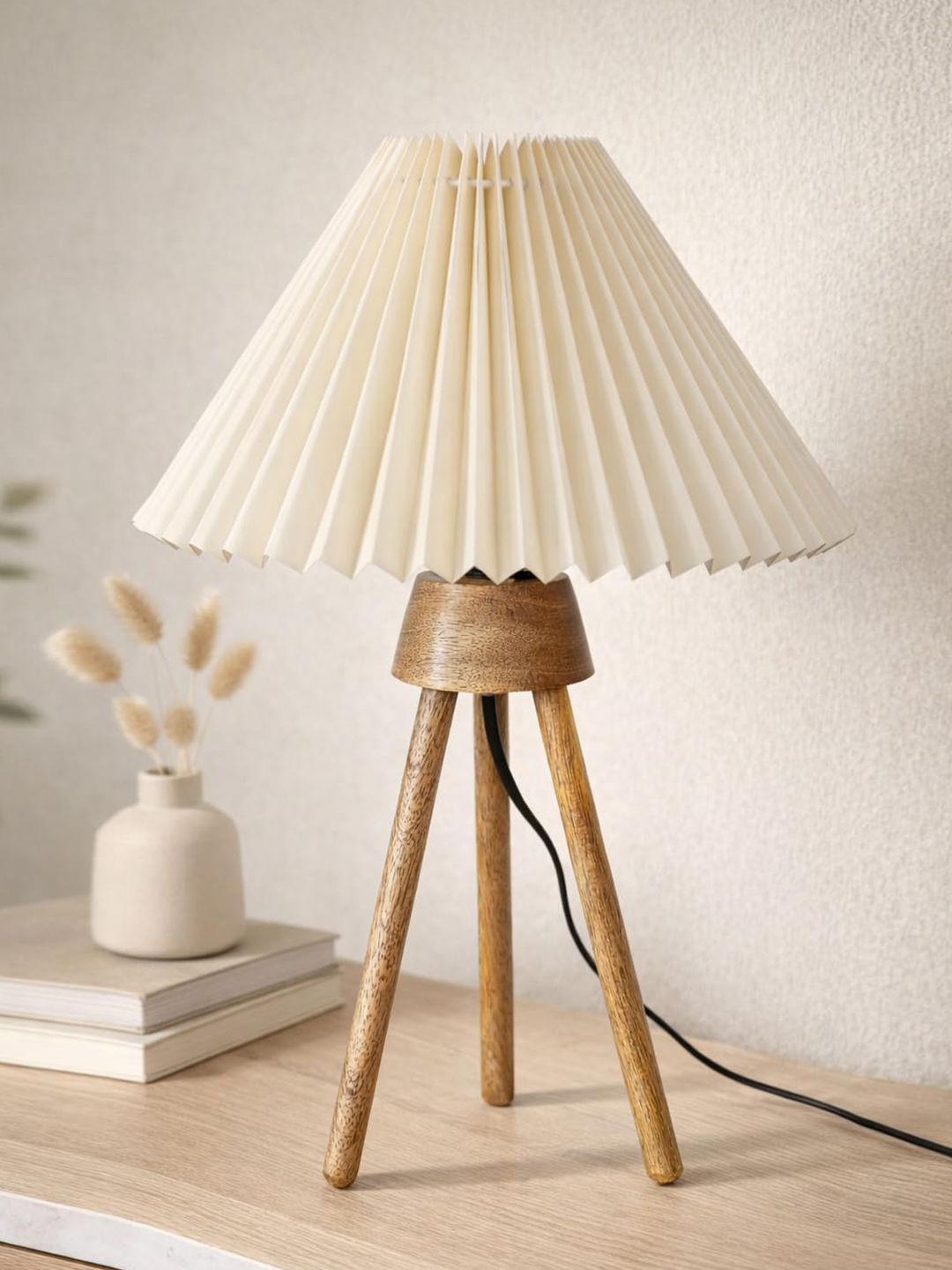 Homesake Rustic Warm Yellow Wood Frustum Textured High Quality Electrical Table Lamps