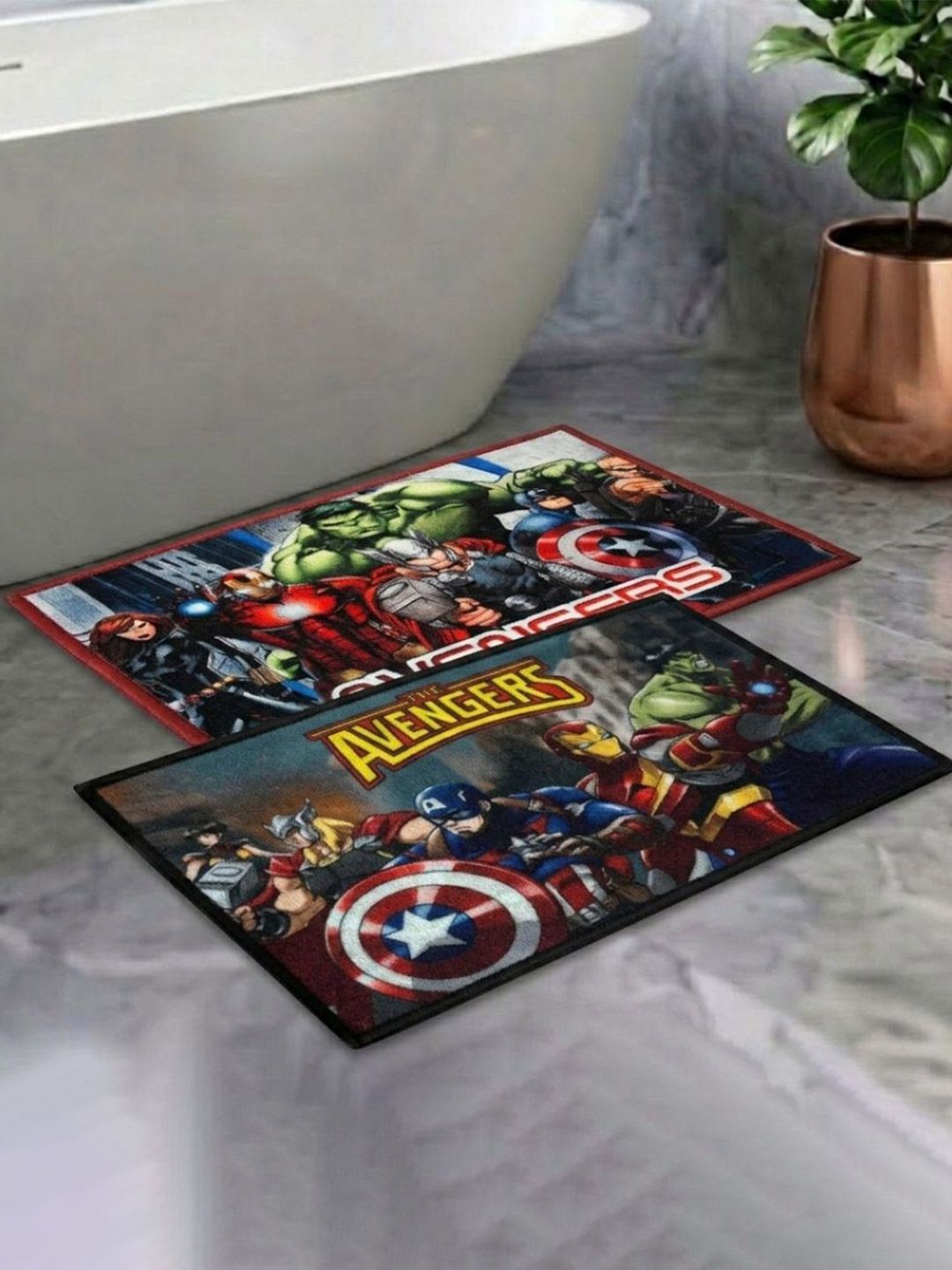 Buy Athom Living Red & Blue Set Of 2 Marvel Character Theme Anti Slip Bathmat 57x37cm -  - Home for Unisex Kids
