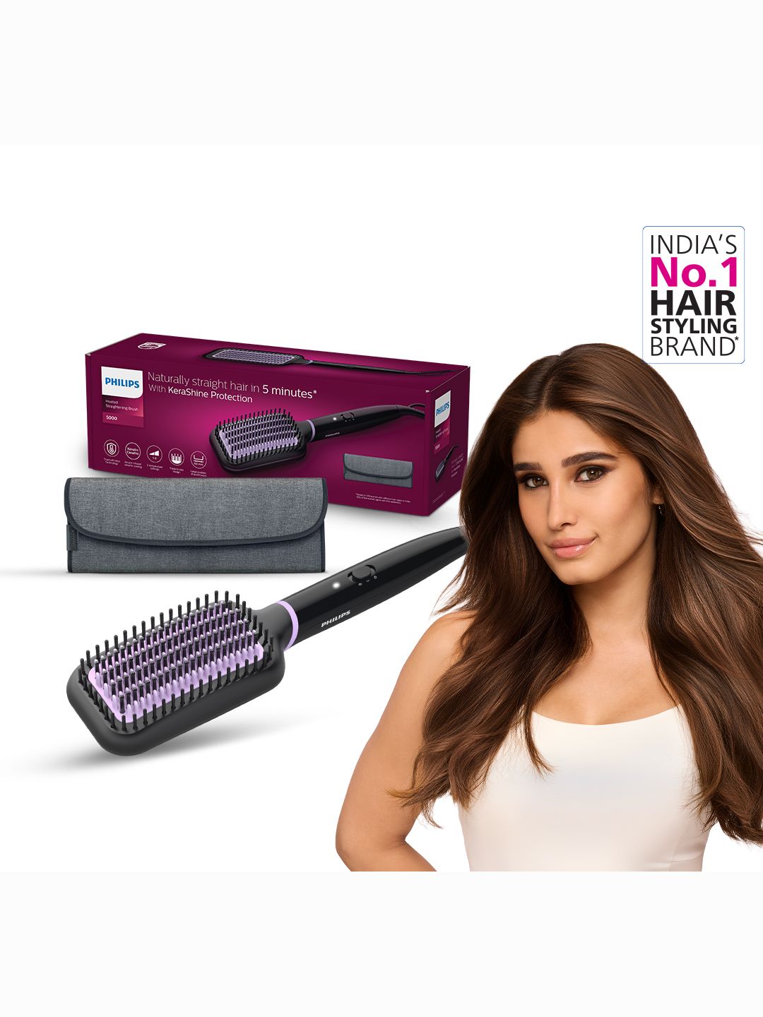 Philips BHH896/10 Hair Straightener Brush with Kerashine Care - Black