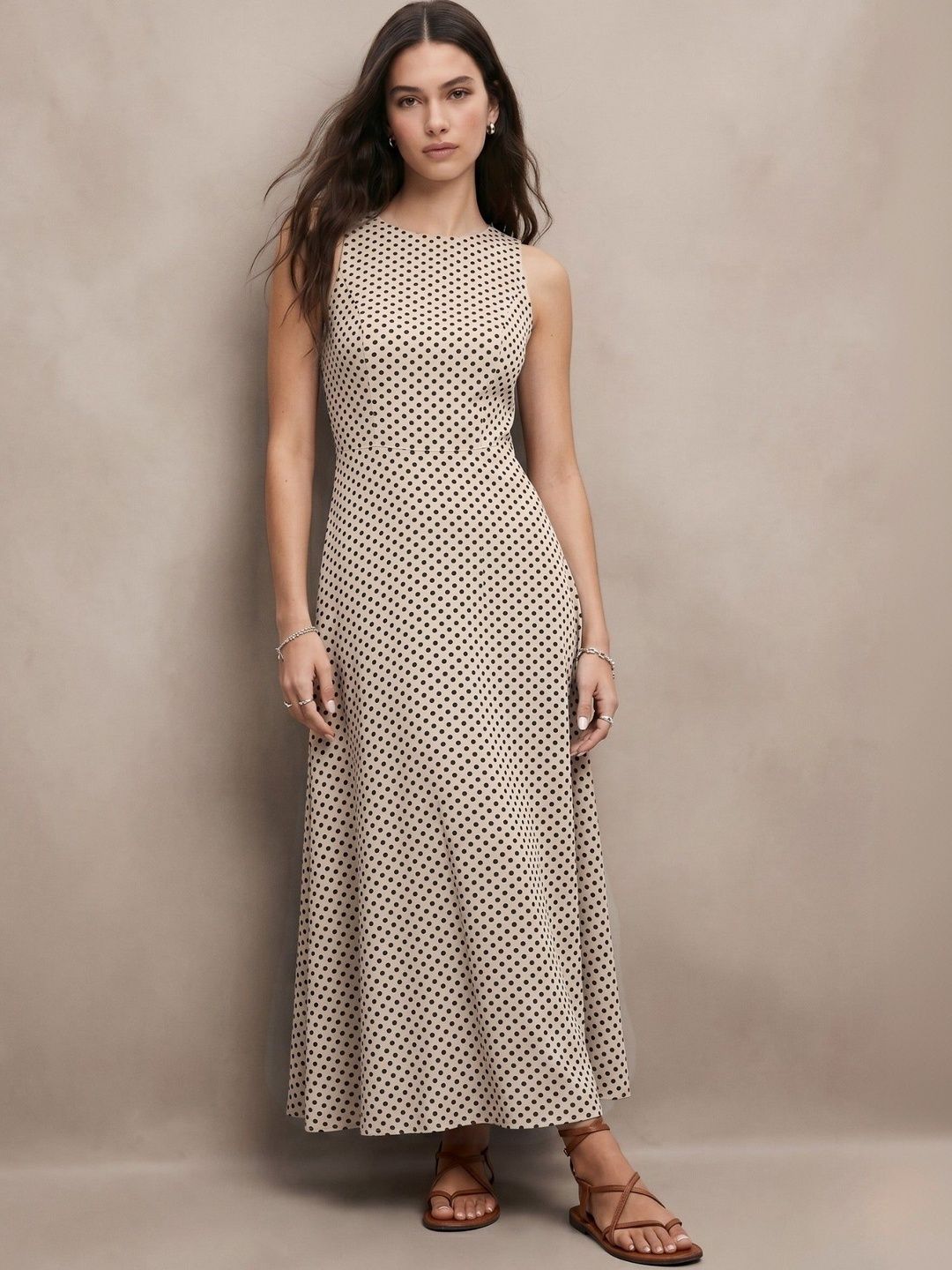 Outzidr Polka Dot Print A-Line Midi Dress