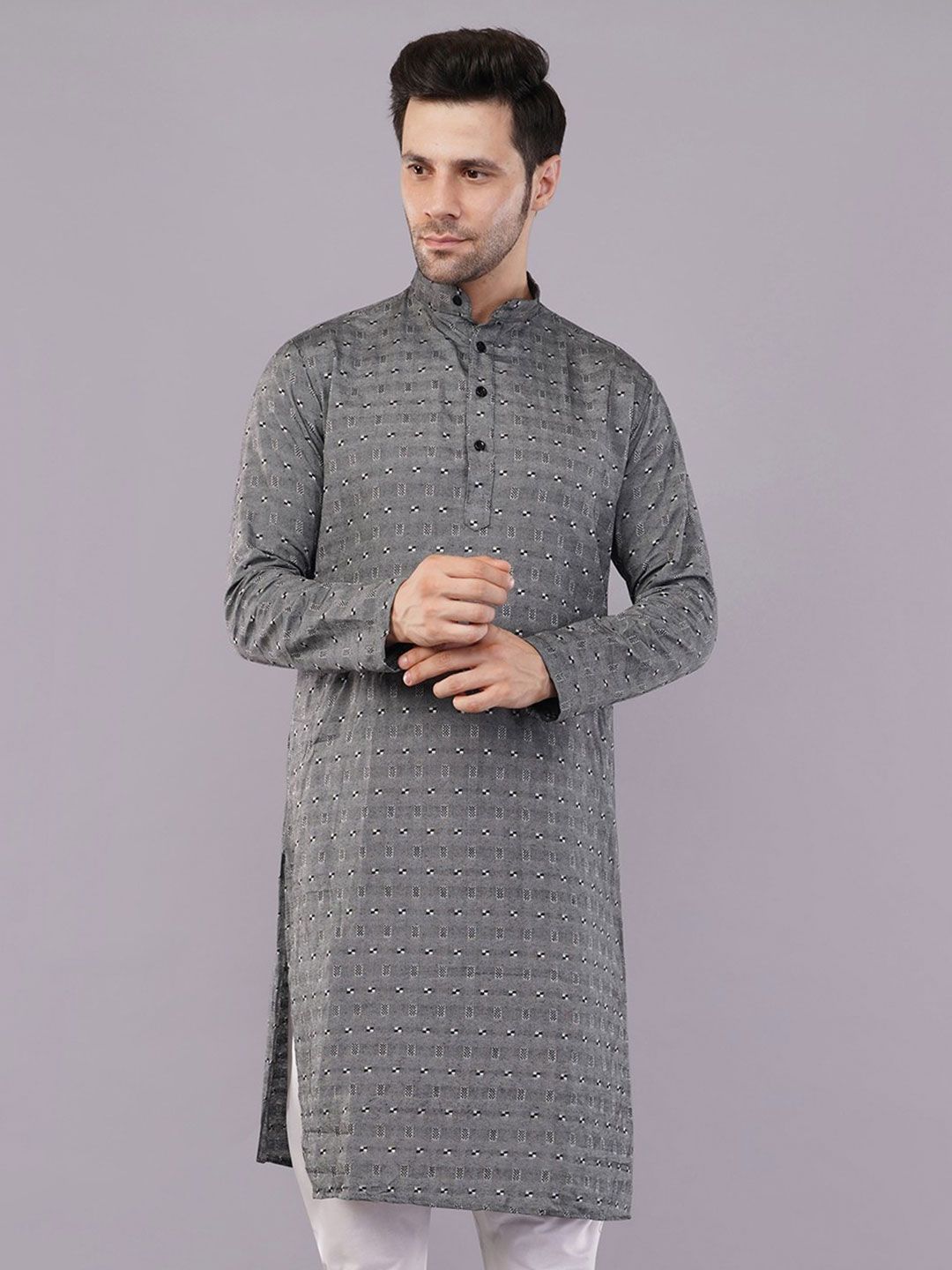 Sypher Boutique Men Geometric Printed Mandarin Collar Straight Kurta