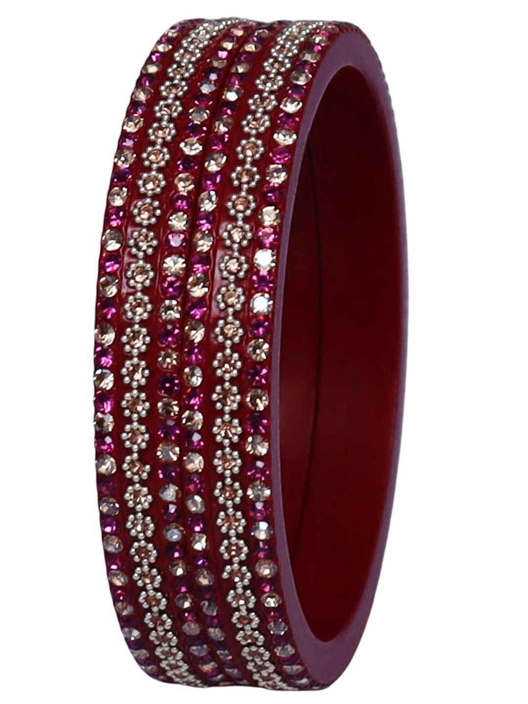 TAJ BRIDAL STORE Set of 2 Stone Studded & Beaded Bangles