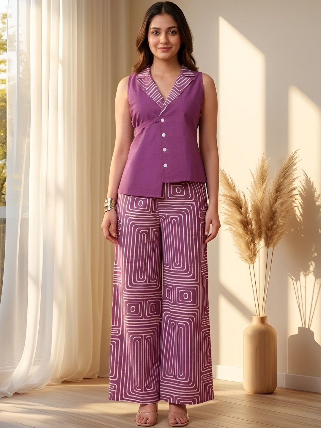 GULMEHAK Cotton Solid Top with Palazzos